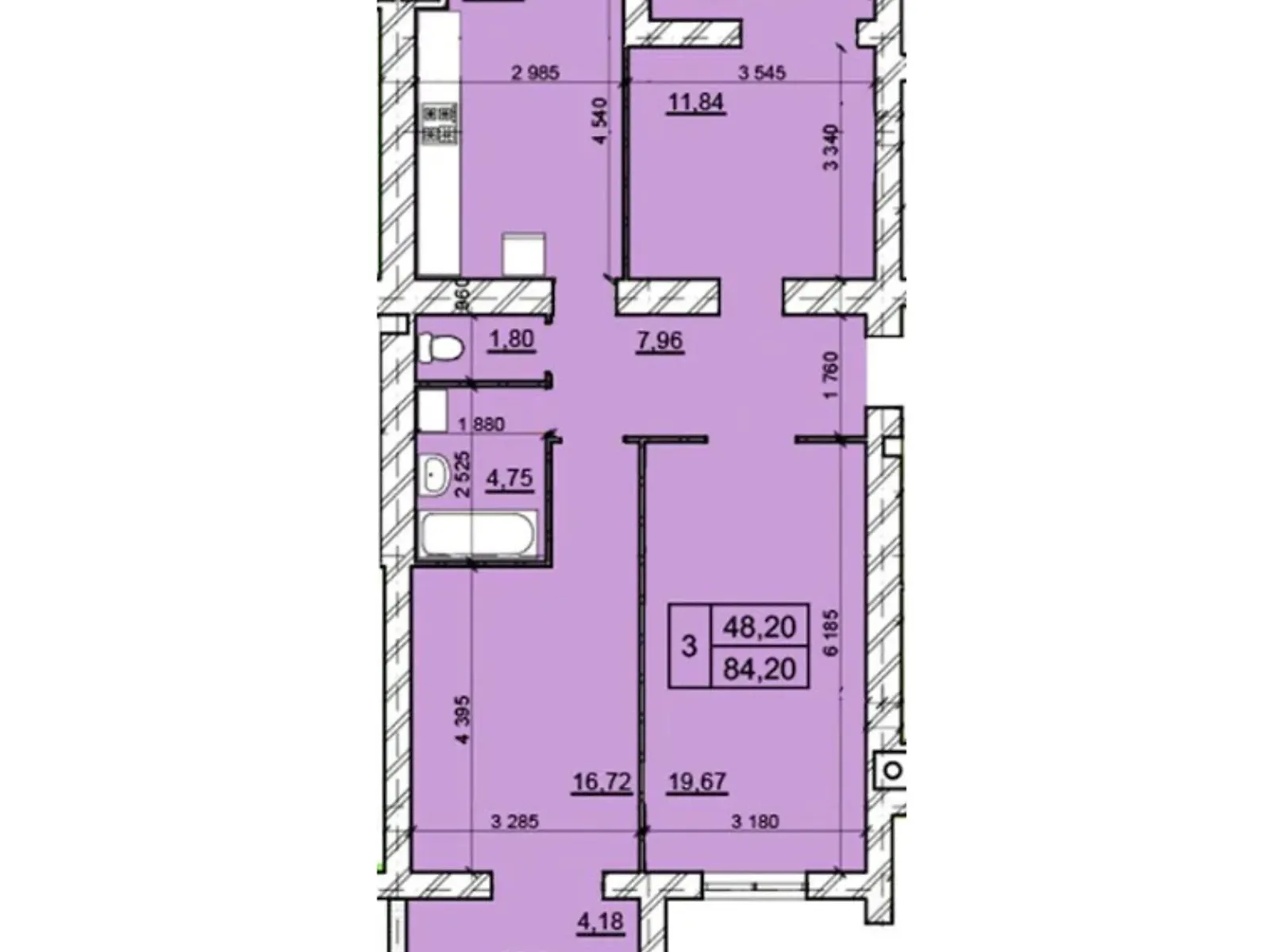 Продается 3-комнатная квартира 84.2 кв. м в Хмельницком, ул. Романа Шухевича(Курчатова), 8/2 - фото 1