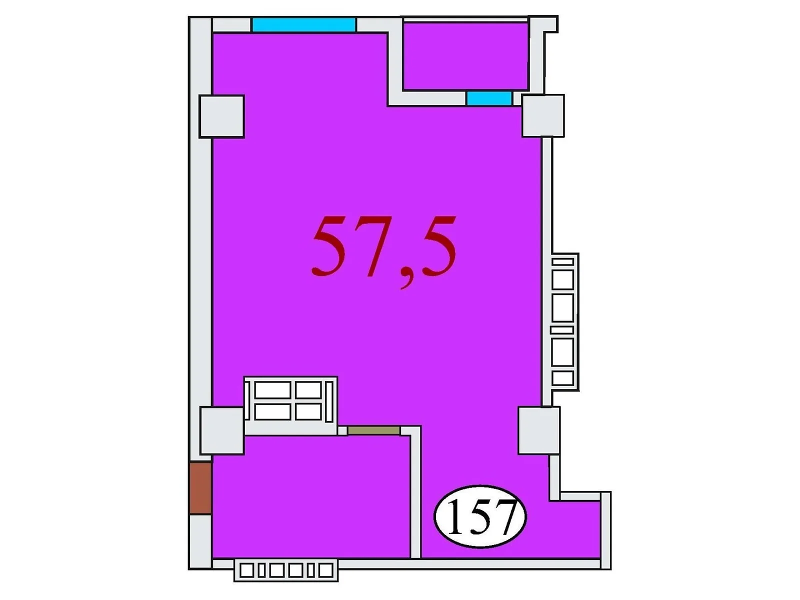 Продається 1-кімнатна квартира 57.5 кв. м у Дніпрі, цена: 64400 $