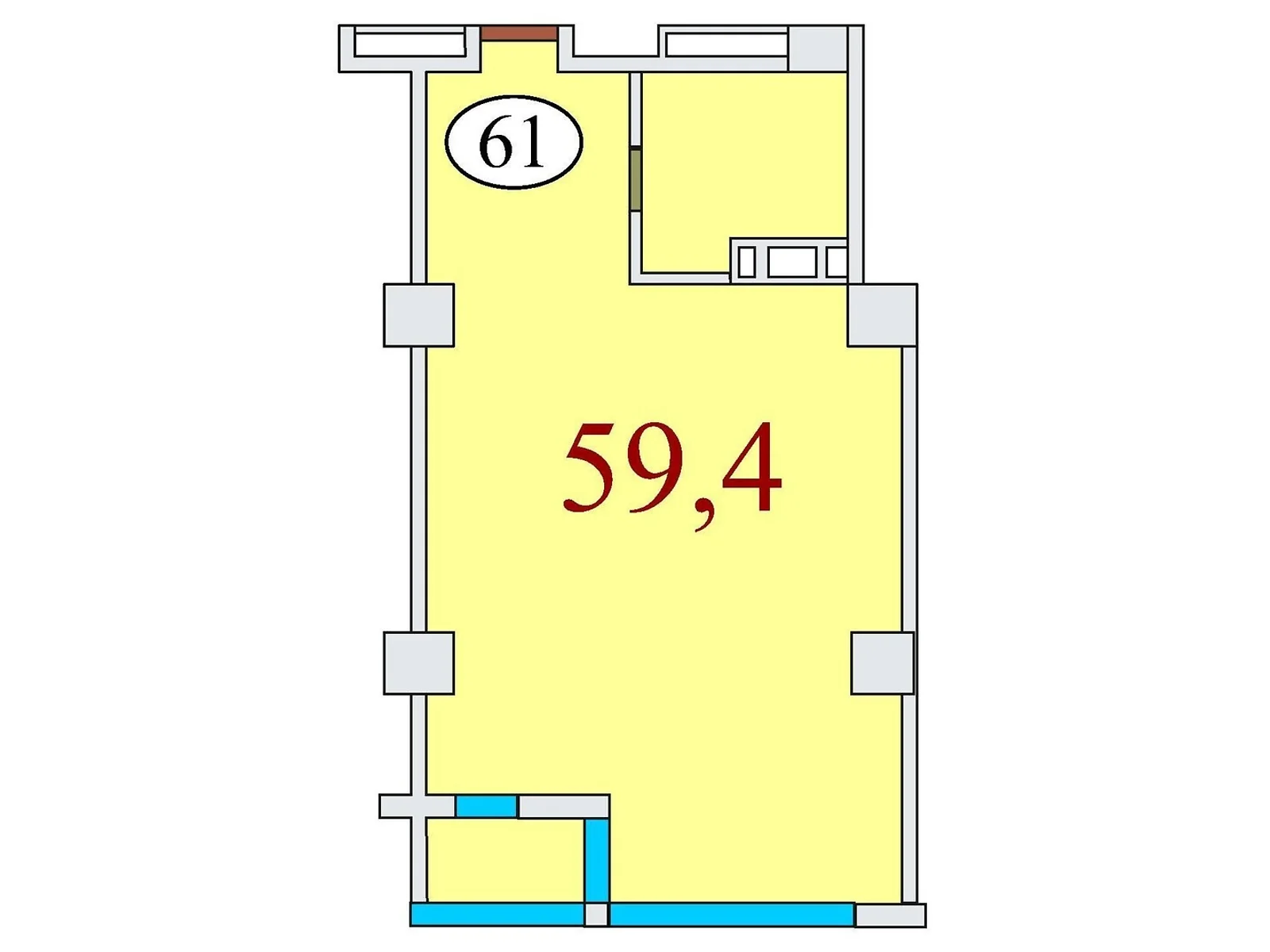 Продається 1-кімнатна квартира 59.4 кв. м у Дніпрі, вул. Айдарівська, 15