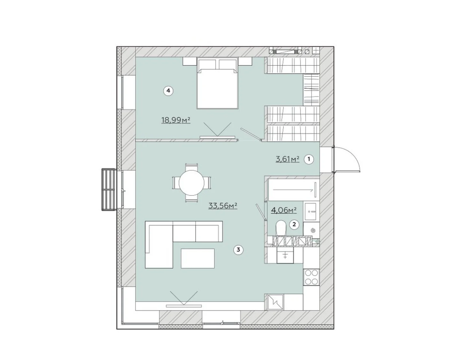 2-комнатная квартира 60.76 кв. м в Запорожье, цена: 48514 $