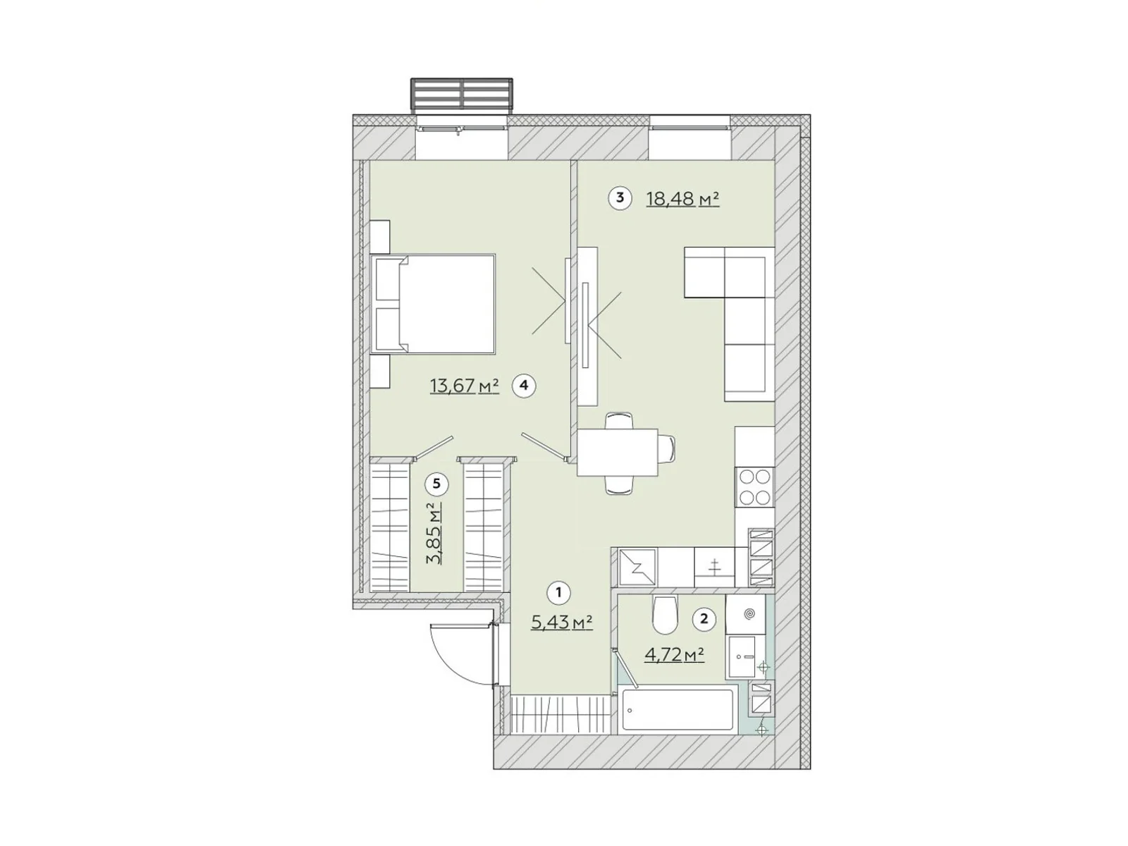 1-комнатная квартира 46.73 кв. м в Запорожье, цена: 39284 $