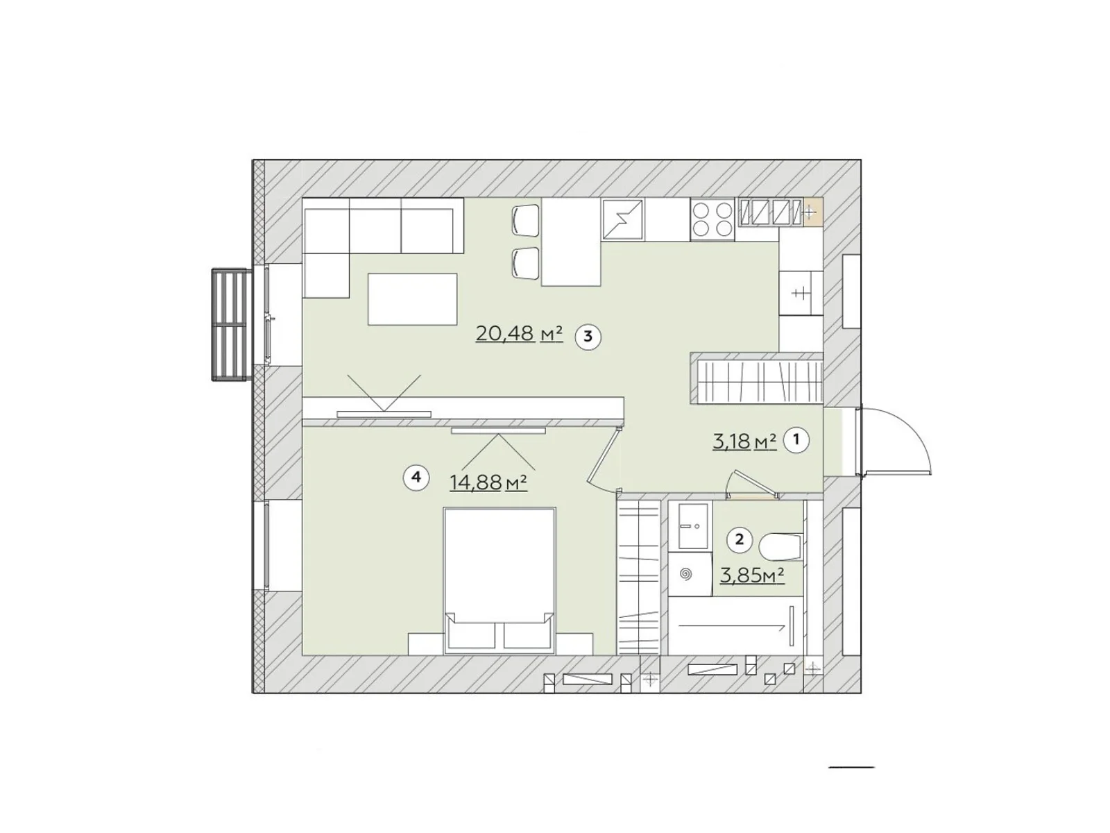 1-кімнатна квартира 43.43 кв. м у Запоріжжі, цена: 34505 $