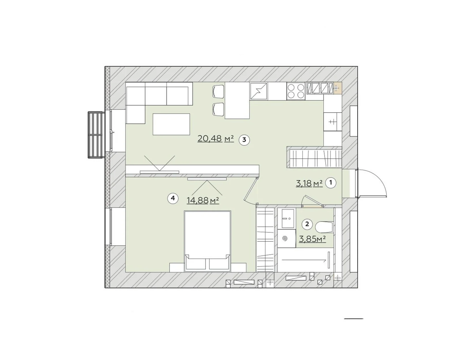 1-комнатная квартира 43.43 кв. м в Запорожье, цена: 34505 $