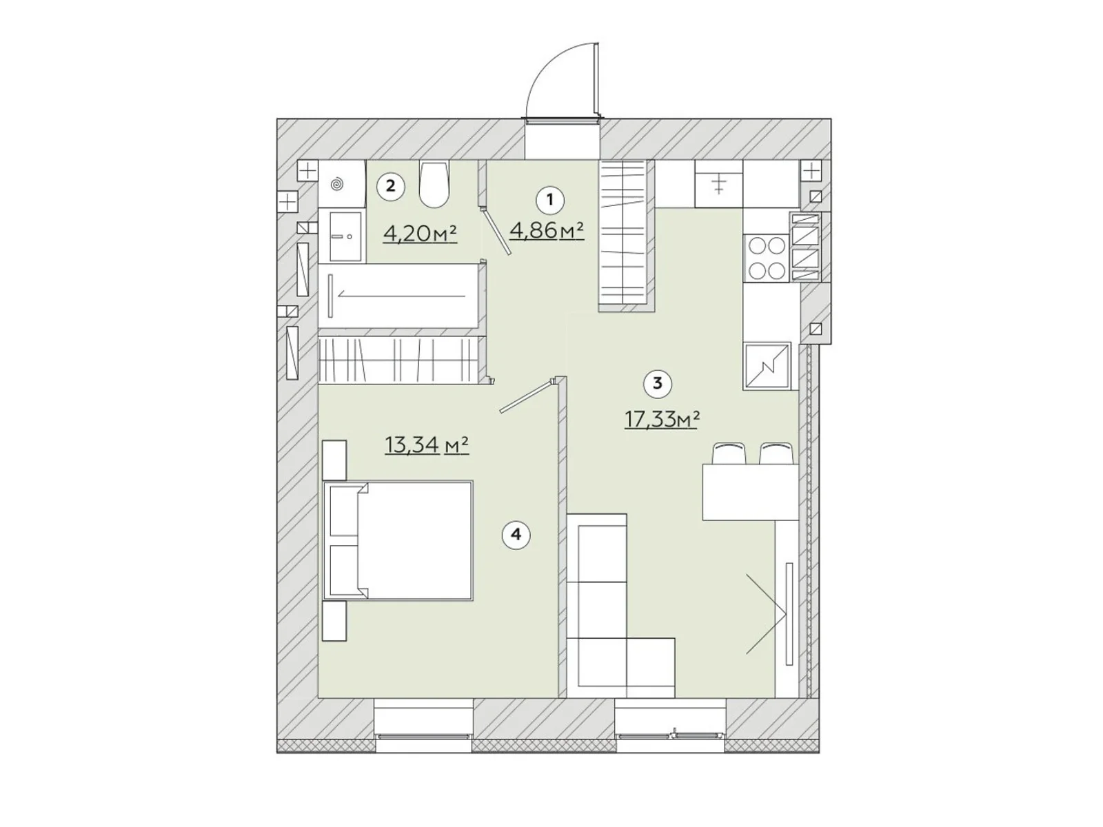 1-комнатная квартира 40.09 кв. м в Запорожье, цена: 33692 $