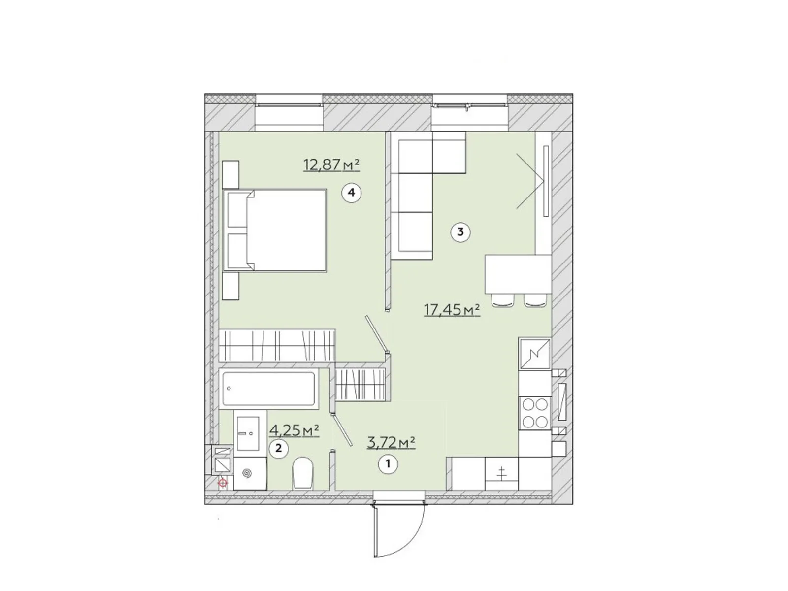 1-комнатная квартира 38.55 кв. м в Запорожье, цена: 32254 $