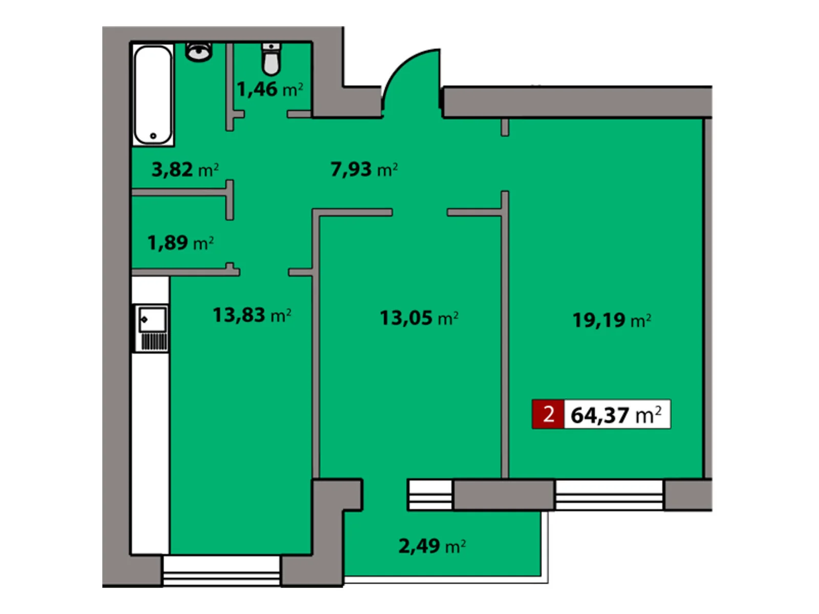 Продается 2-комнатная квартира 64.37 кв. м в Черкассах, цена: 44121 $ - фото 1