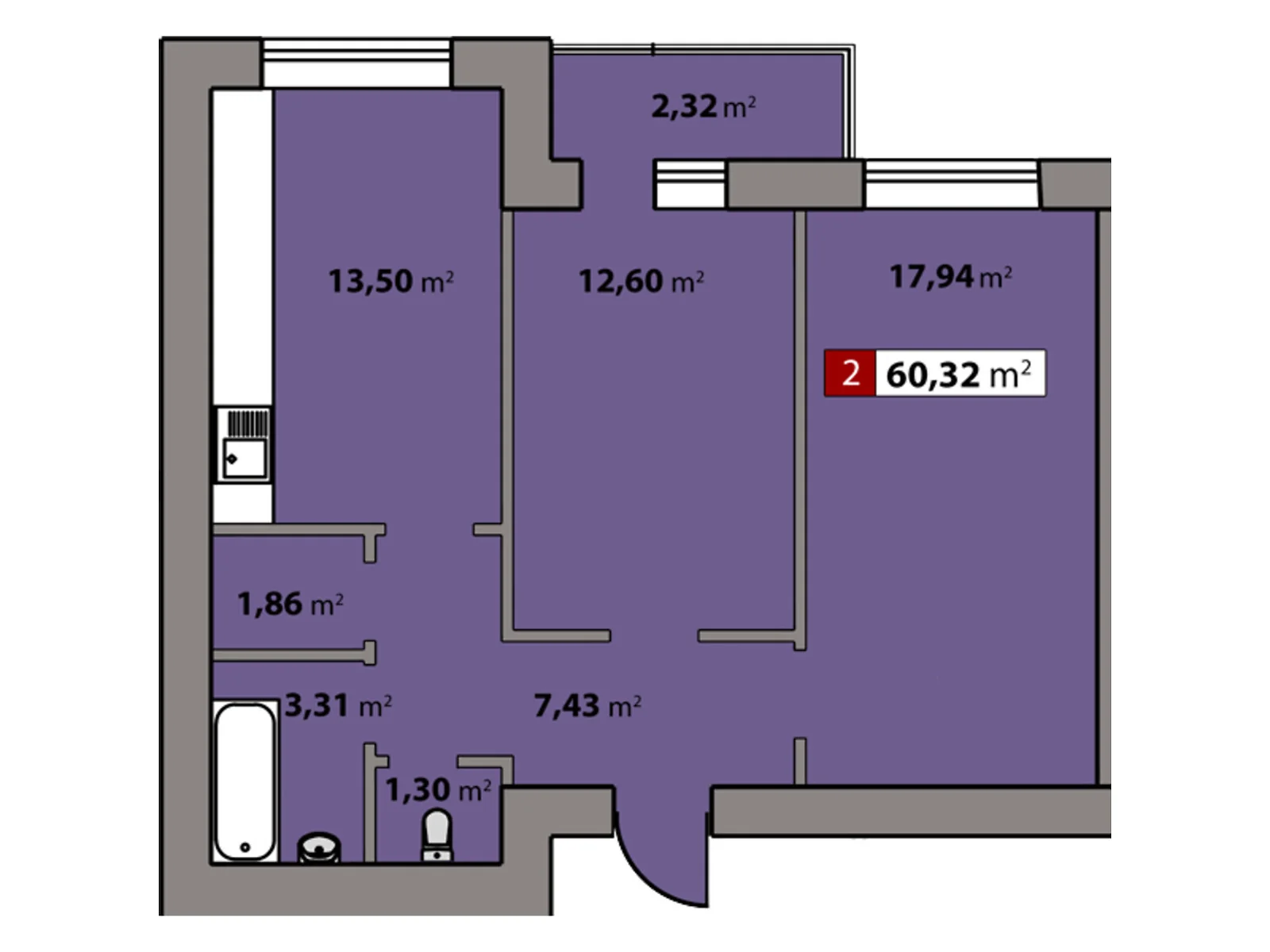 Продається 2-кімнатна квартира 60.32 кв. м у Черкасах, цена: 40386 $ - фото 1