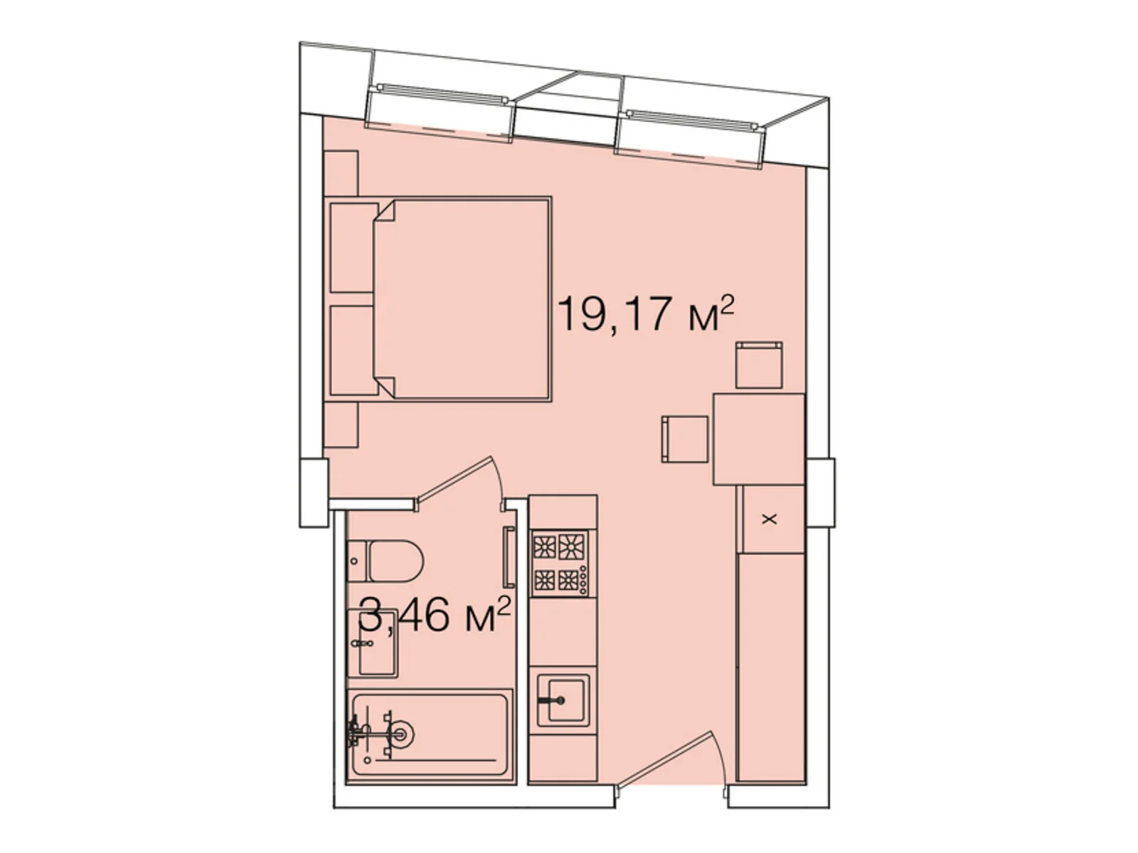 Продается 1-комнатная квартира 22.63 кв. м в Львове, цена: 49786 $