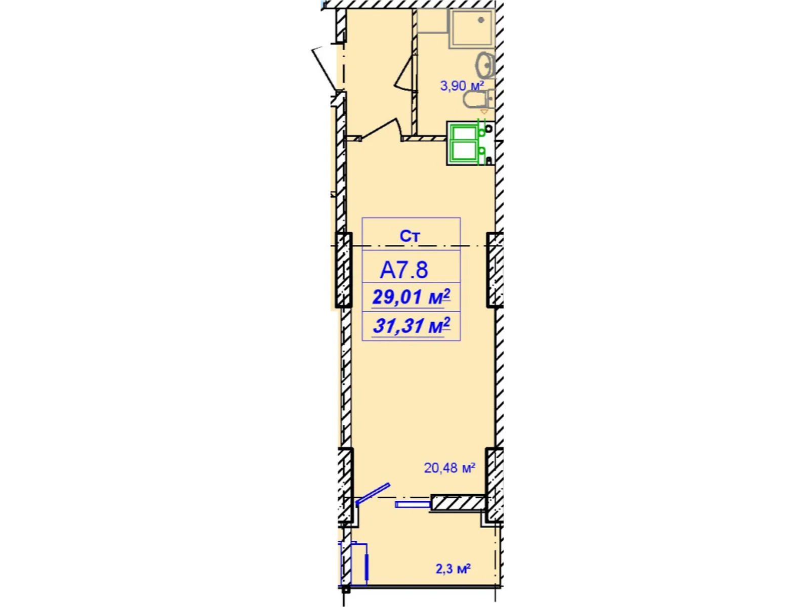 Продается 1-комнатная квартира 31.31 кв. м в Одессе, ул. Посмитного, 20А