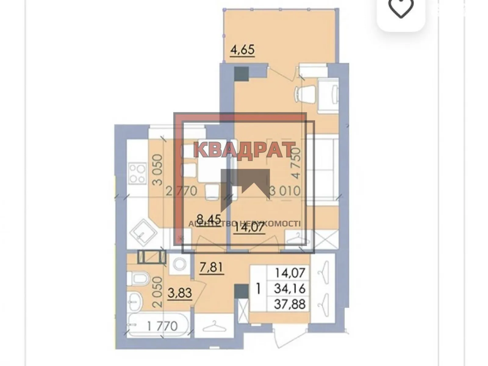 Продается 1-комнатная квартира 38 кв. м в Полтаве, ул. Башкирцевой Марии