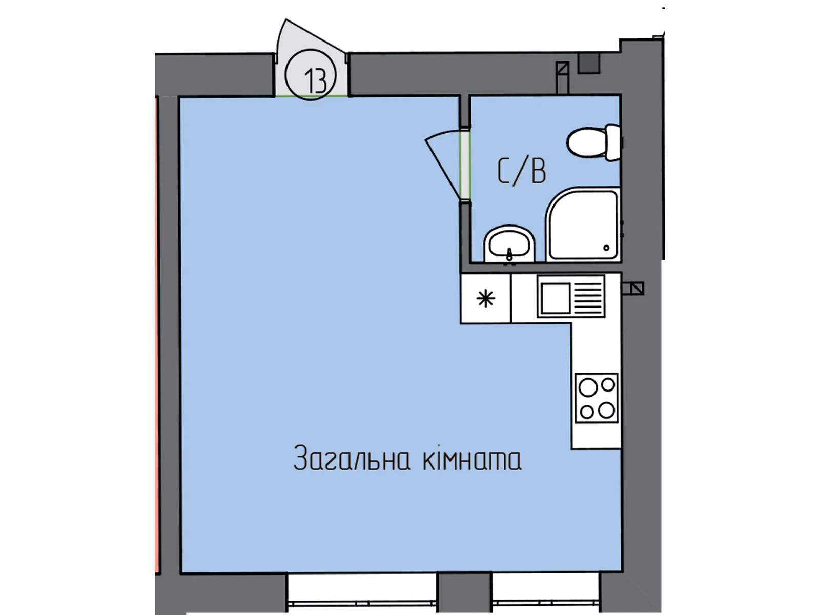 Продается 1-комнатная квартира 28.7 кв. м в Днепре