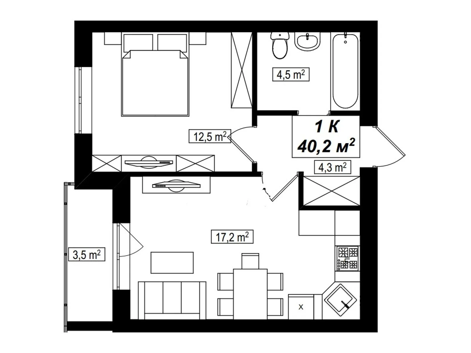 Продается 1-комнатная квартира 40.2 кв. м в Белогородке, цена: 26163 $