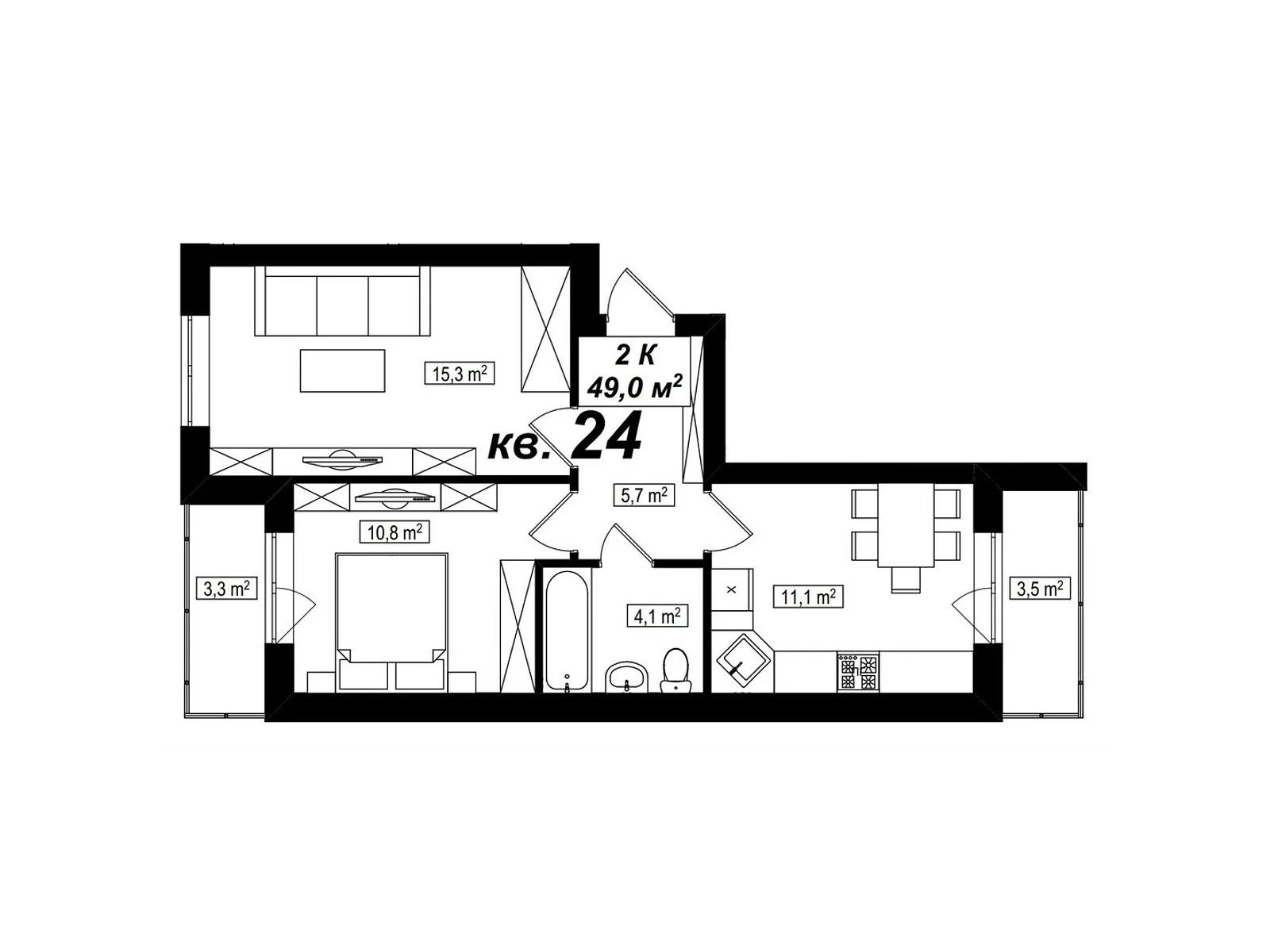 Продается 2-комнатная квартира 49 кв. м в Белогородке, ул. Счастливая