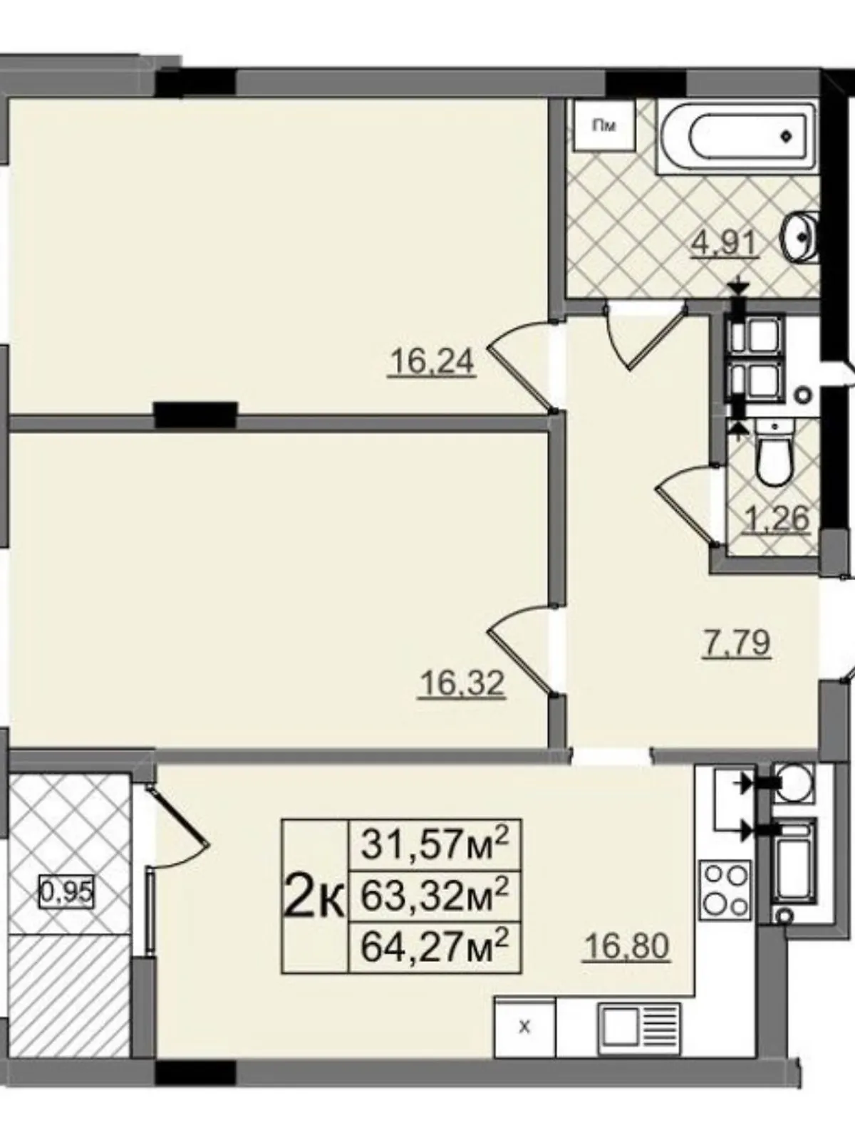 Продается 2-комнатная квартира 64.27 кв. м в Львове - фото 3