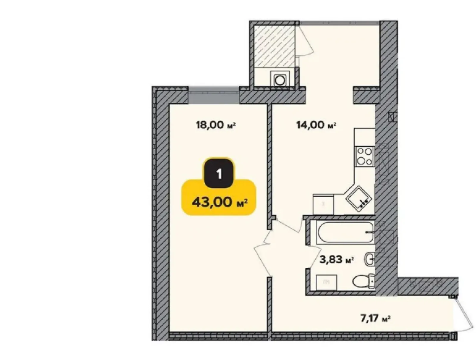 Продается 1-комнатная квартира 43 кв. м в Хмельницком, ул. Институтская