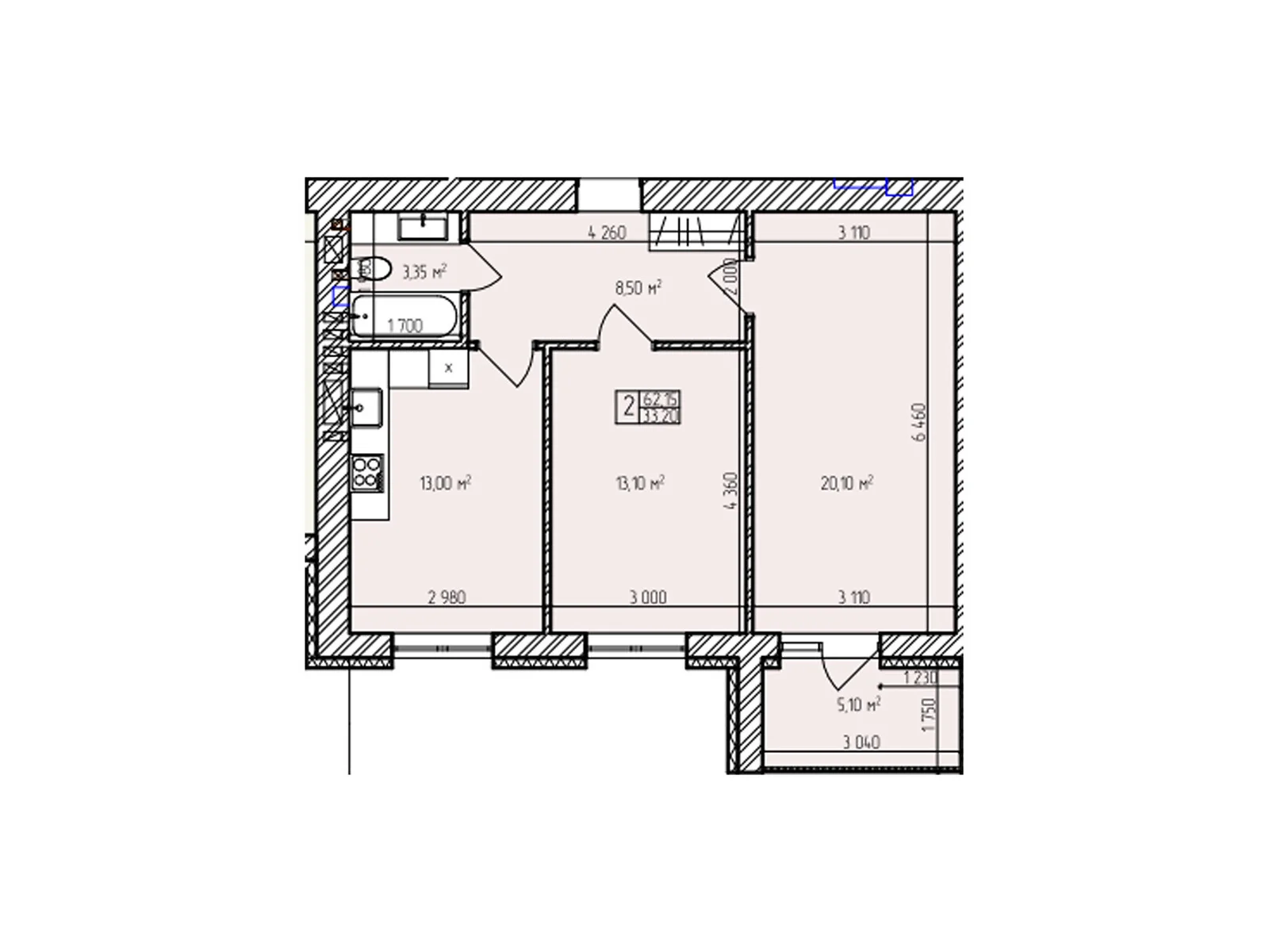 Продается 2-комнатная квартира 62.15 кв. м в Хмельницком, просп. Мира