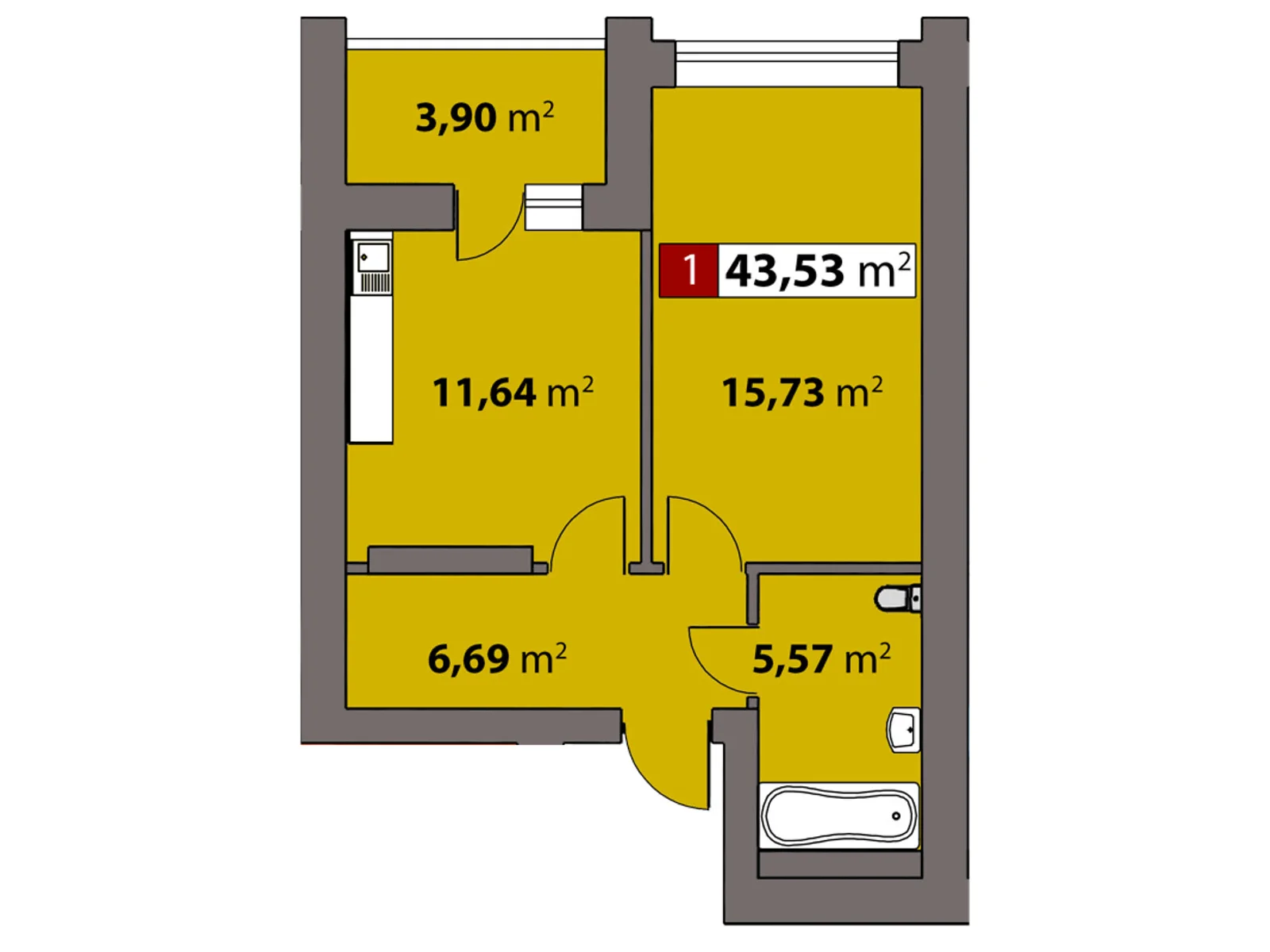 Продается 1-комнатная квартира 43.53 кв. м в Черкассах, цена: 36771 $