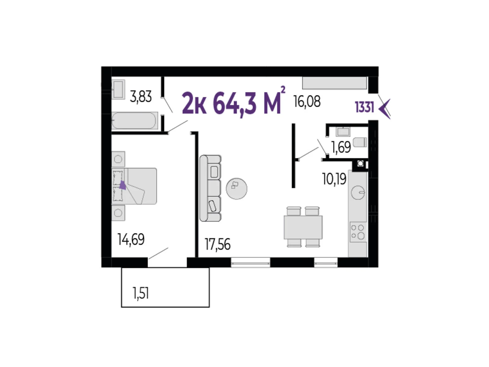 Продается 2-комнатная квартира 64.3 кв. м в Криховцы - фото 1