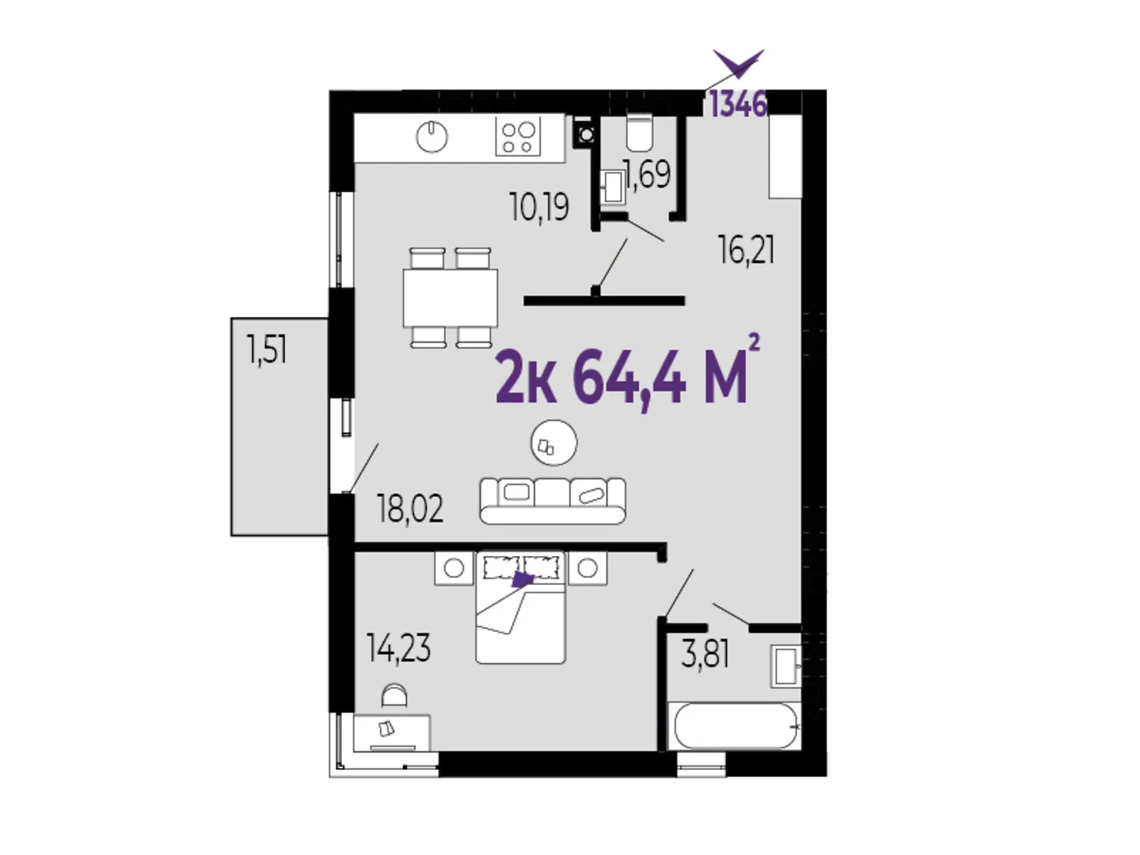 Продается 2-комнатная квартира 64.4 кв. м в Криховцы, цена: 55384 $ - фото 1