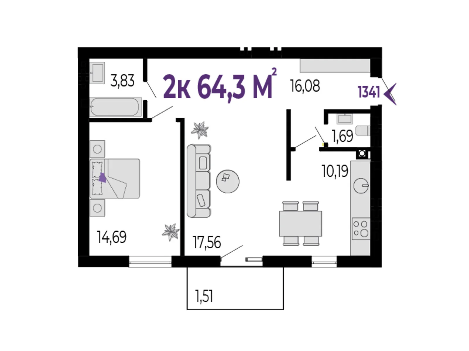 Продается 2-комнатная квартира 64.3 кв. м в Криховцы, цена: 55298 $ - фото 1