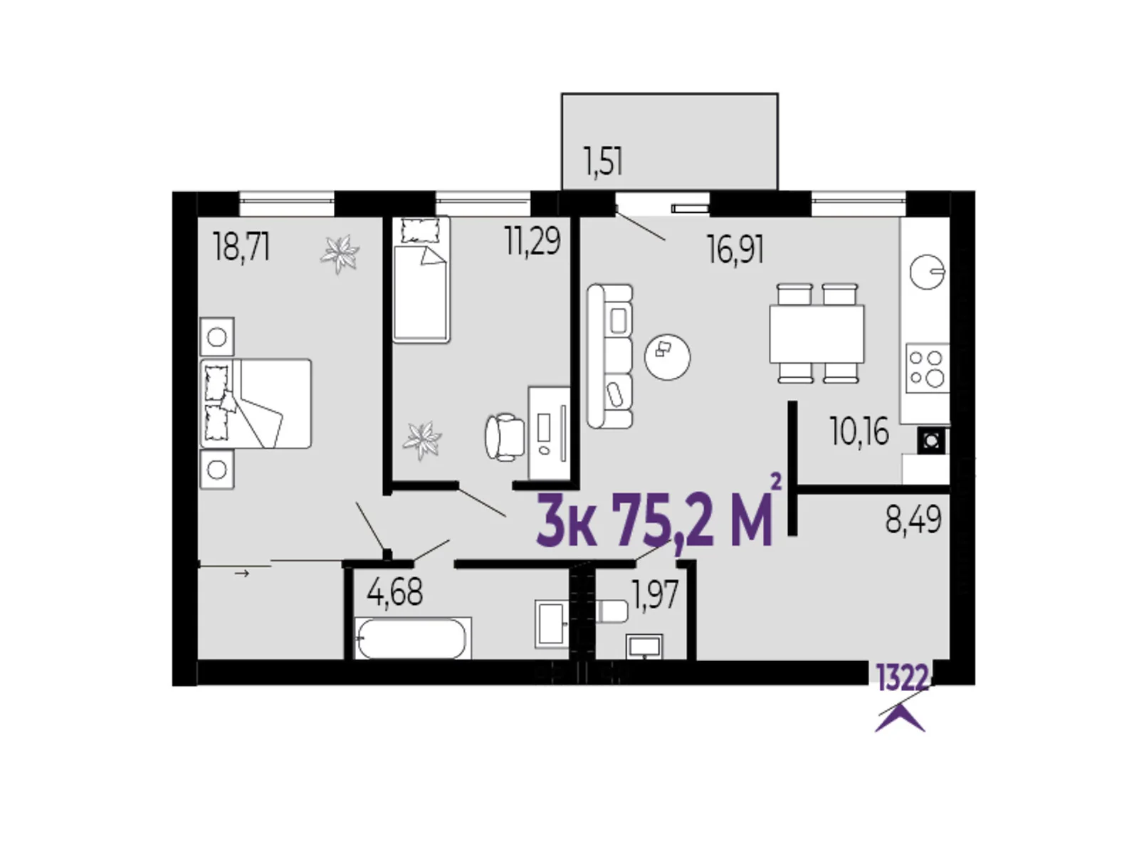 Продается 3-комнатная квартира 75.2 кв. м в Криховцы, ул. 24-го Августа - фото 1
