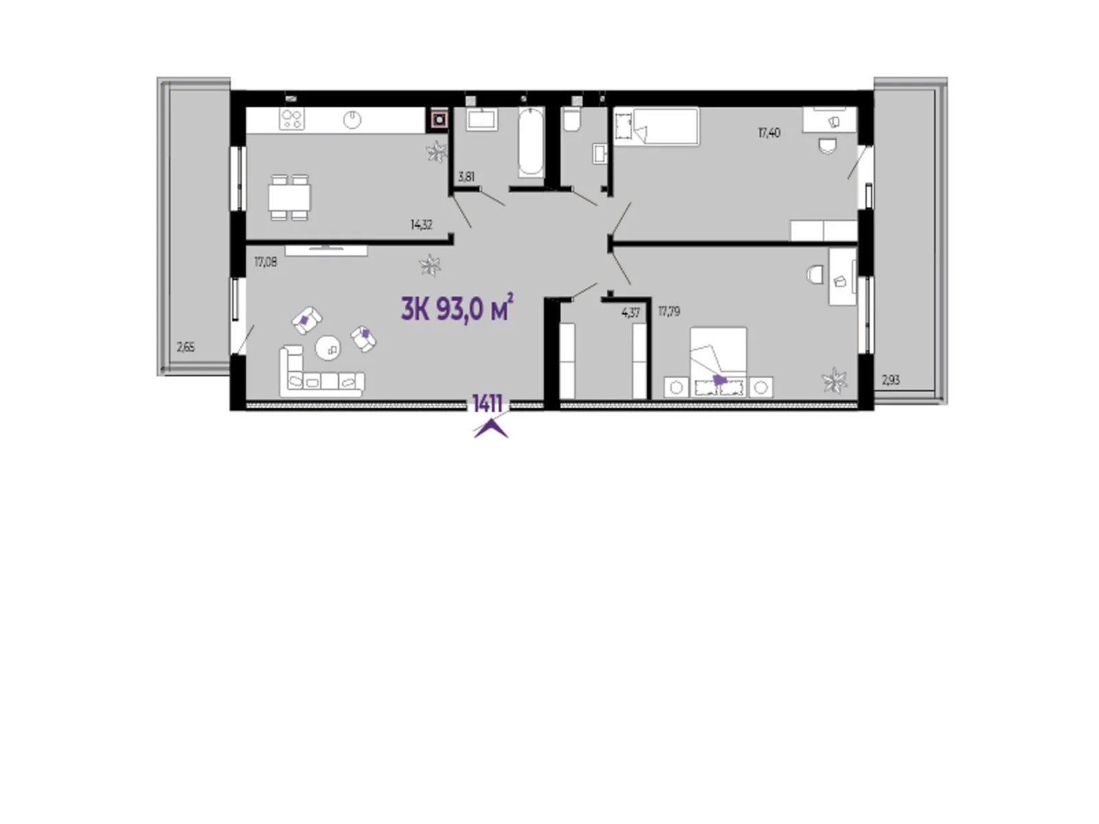 Продается 3-комнатная квартира 93 кв. м в Криховцы, цена: 74400 $
