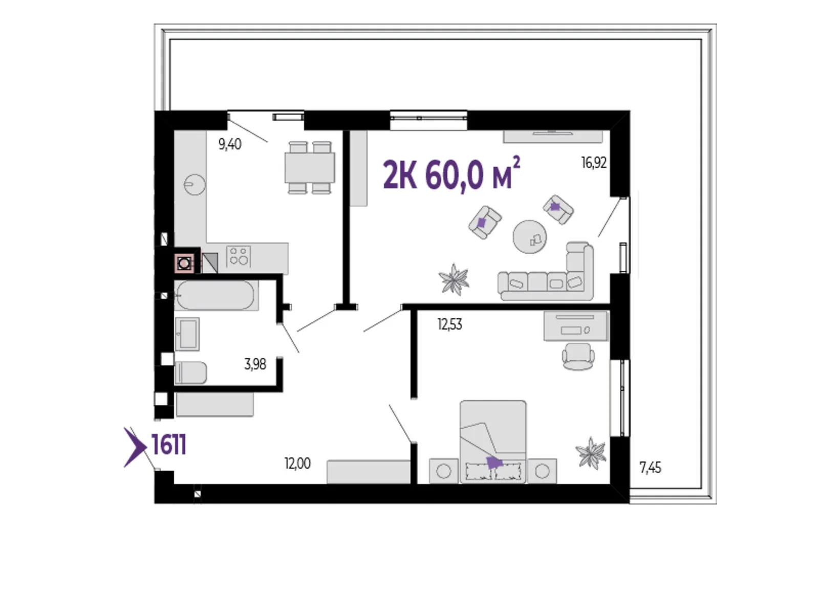 Продается 2-комнатная квартира 60 кв. м в Криховцы, цена: 49200 $