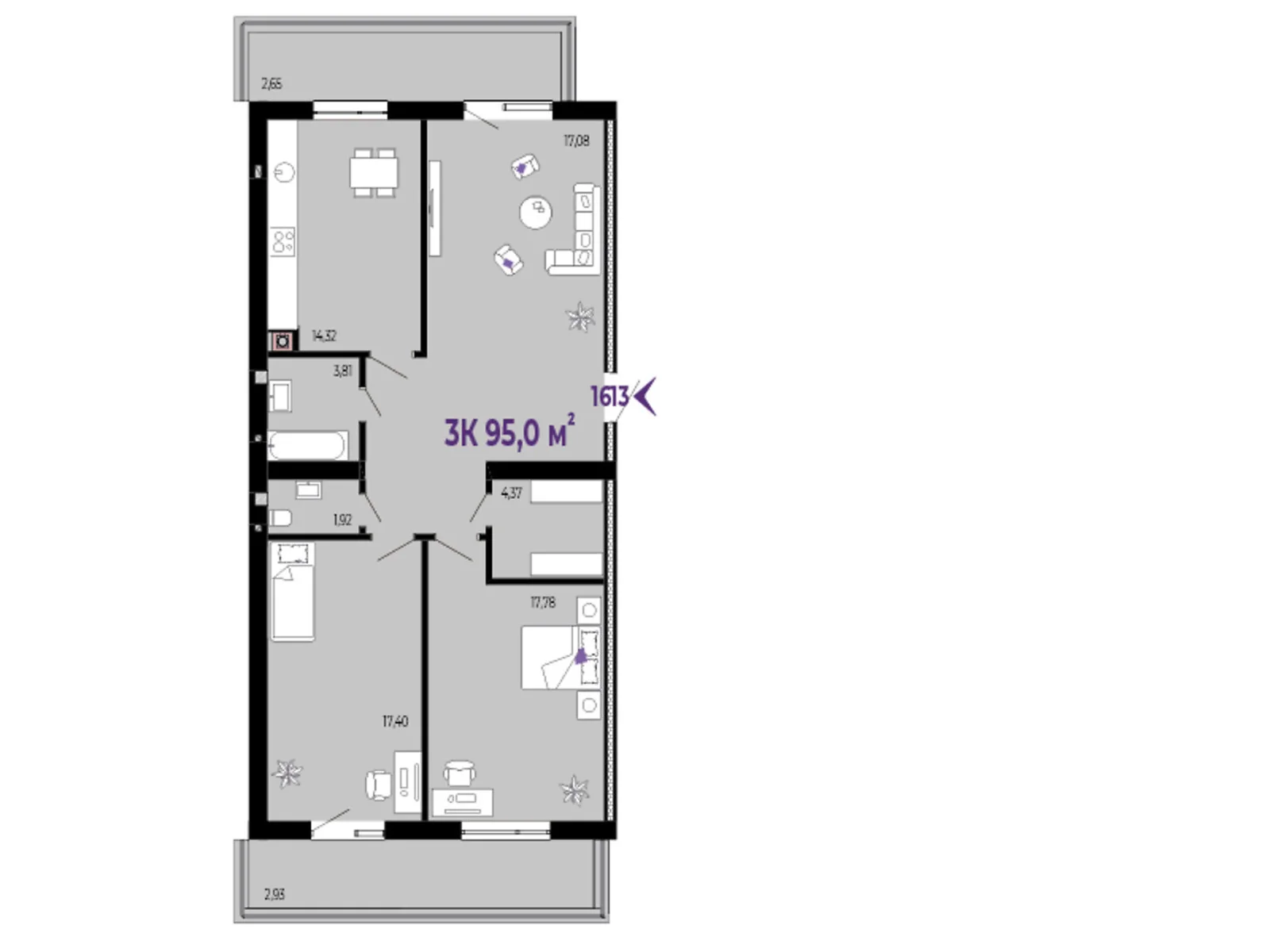 Продается 3-комнатная квартира 93 кв. м в Криховцы