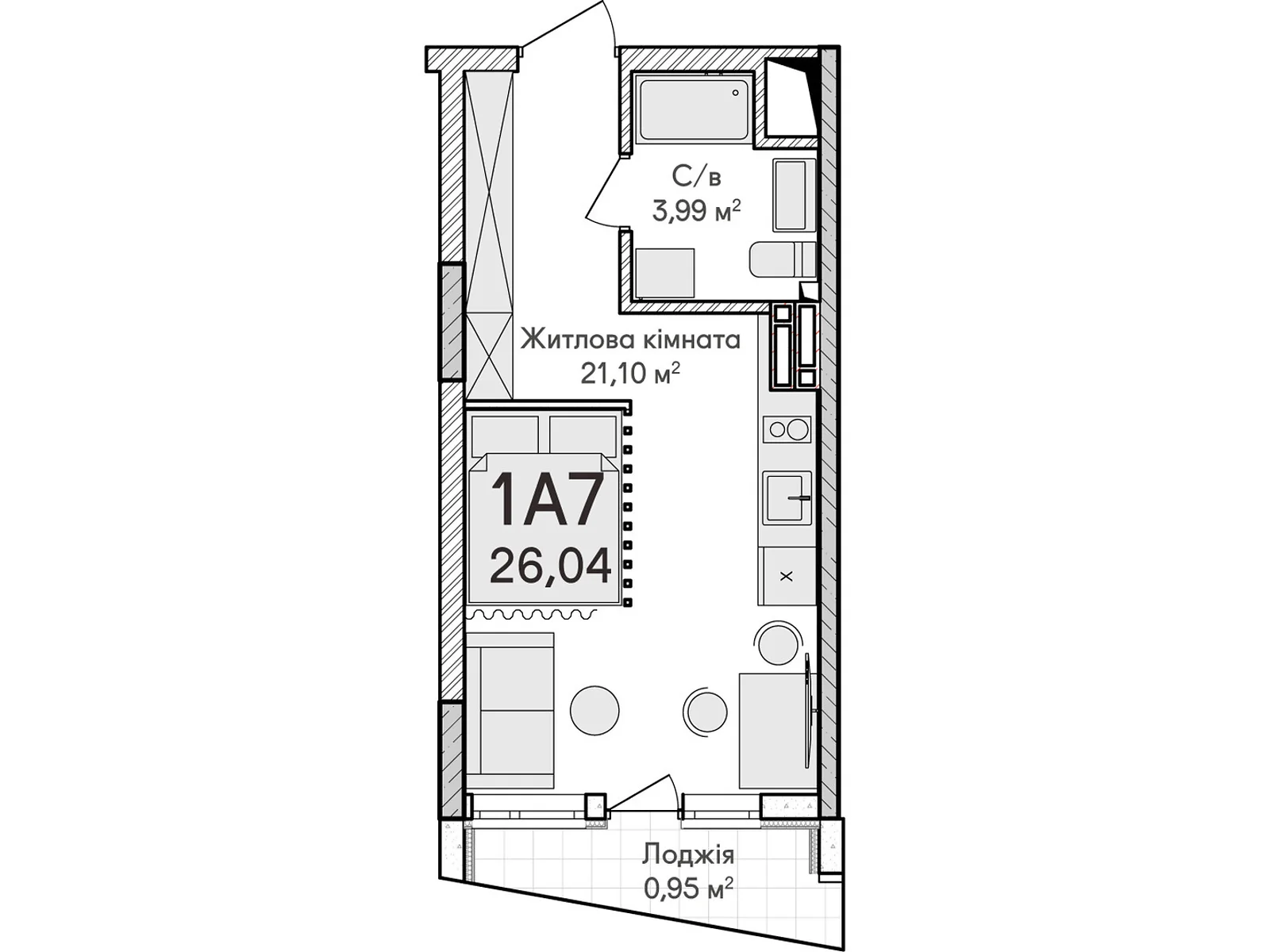 Продается 1-комнатная квартира 26 кв. м в Ирпене, цена: 29250 $