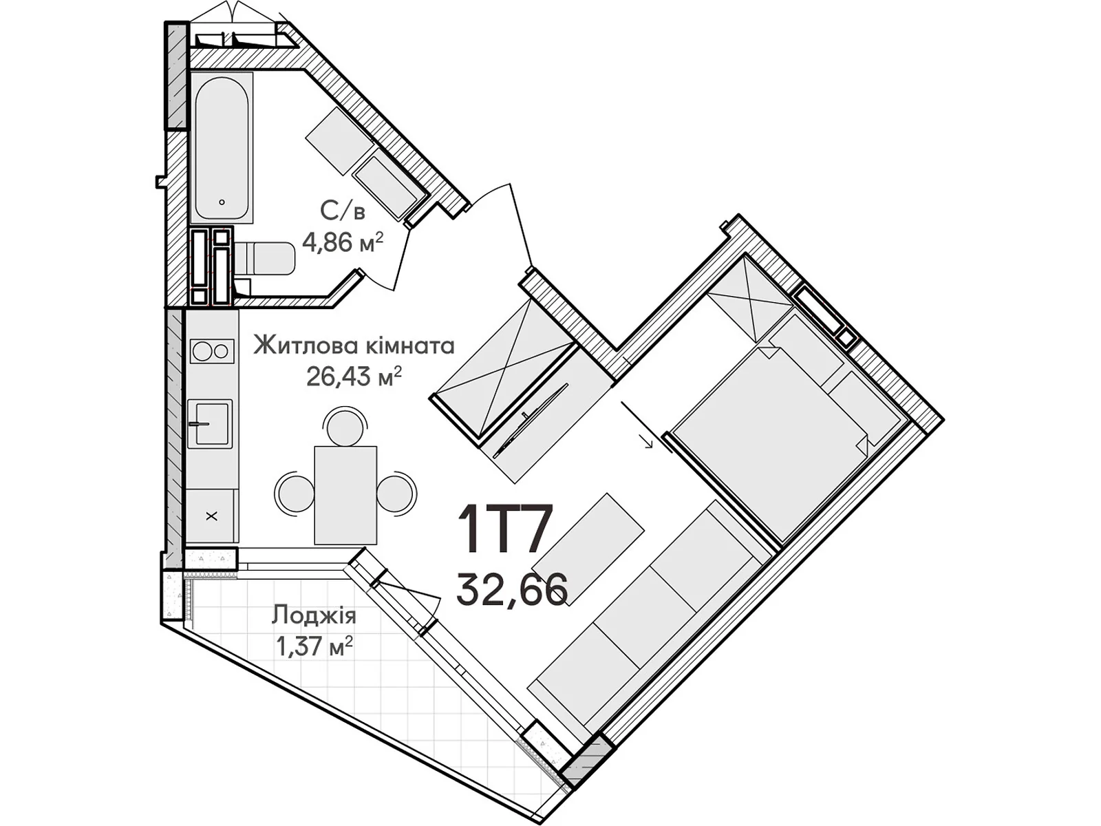 Продається 1-кімнатна квартира 32 кв. м у Ірпені, вул. Достоєвського