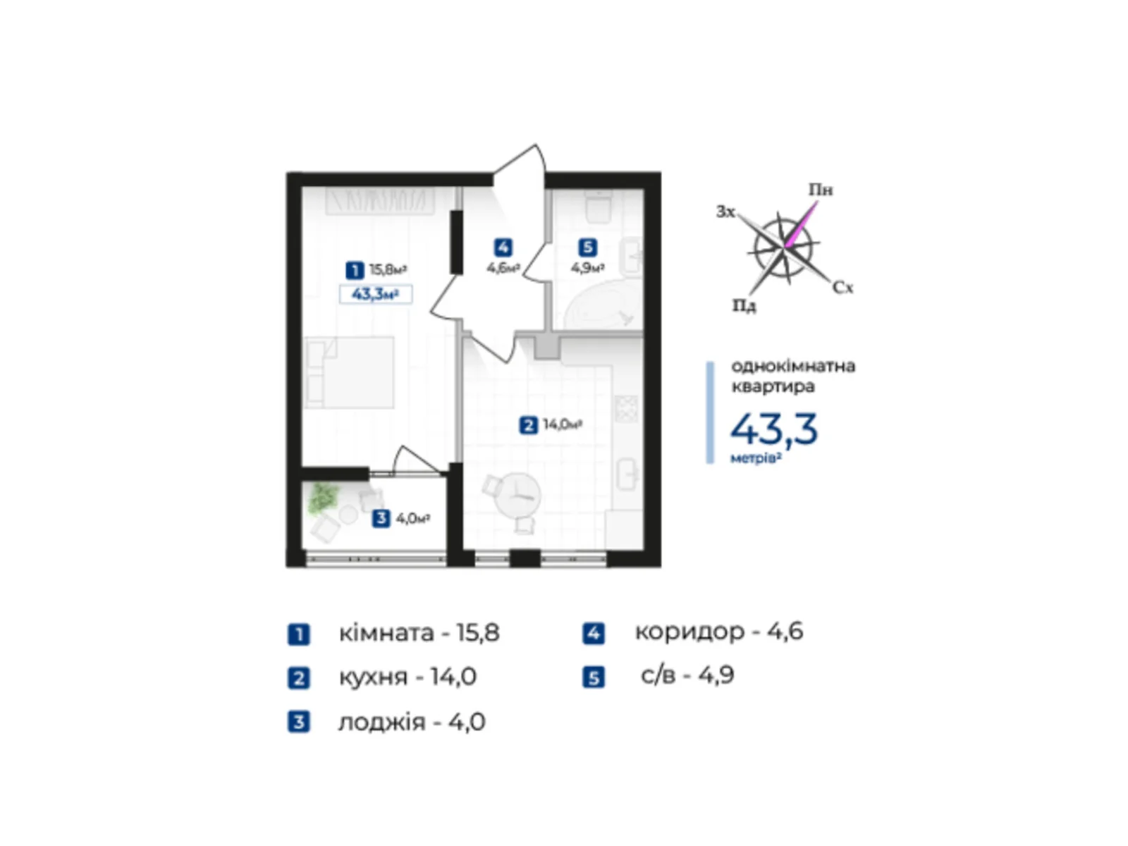 Продается 1-комнатная квартира 43.3 кв. м в Ивано-Франковске, цена: 33774 $