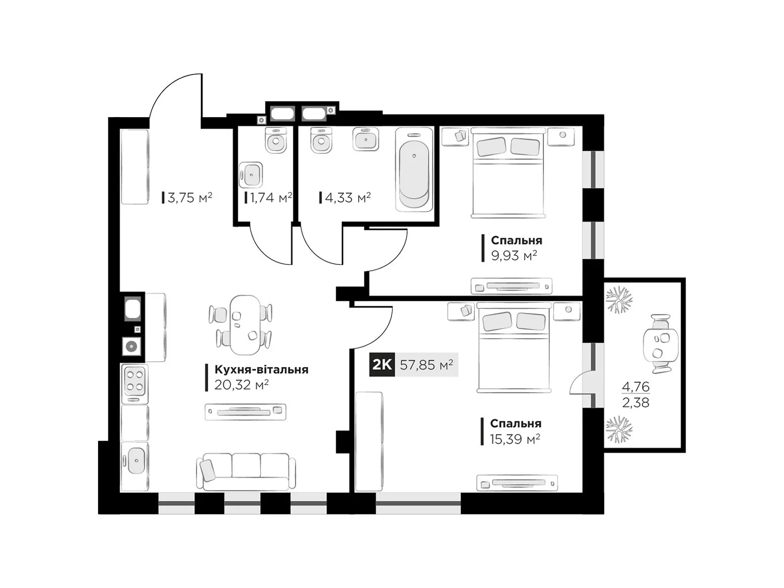 Продается 2-комнатная квартира 57.85 кв. м в Львове, ул. Орлика - фото 1