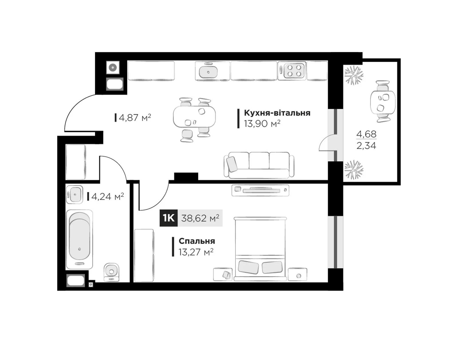 Продается 1-комнатная квартира 38.62 кв. м в Львове, цена: 56450 $