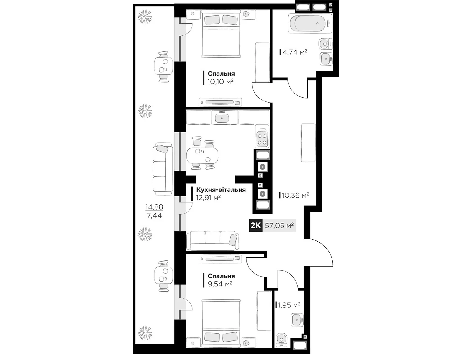 Продается 2-комнатная квартира 57.05 кв. м в Львове, ул. Орлика - фото 1