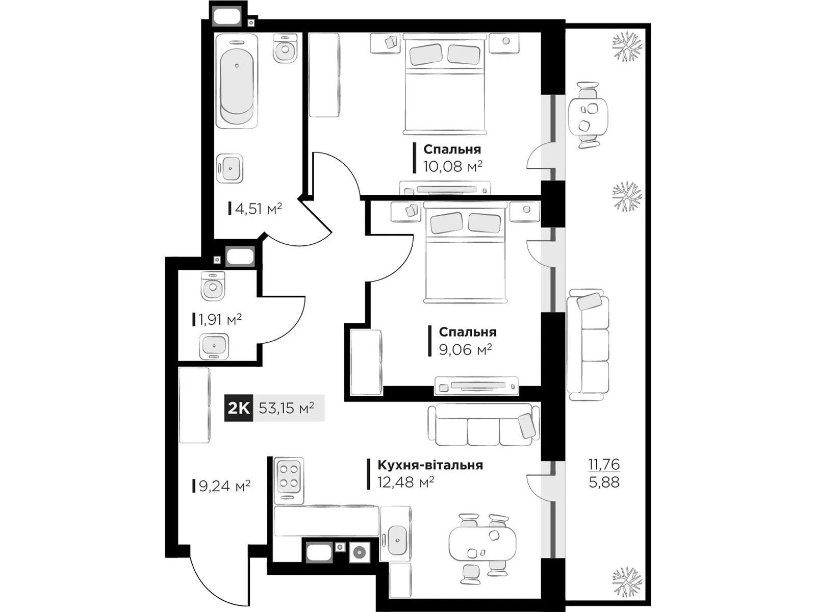 Продается 2-комнатная квартира 53.15 кв. м в Львове, ул. Орлика - фото 1