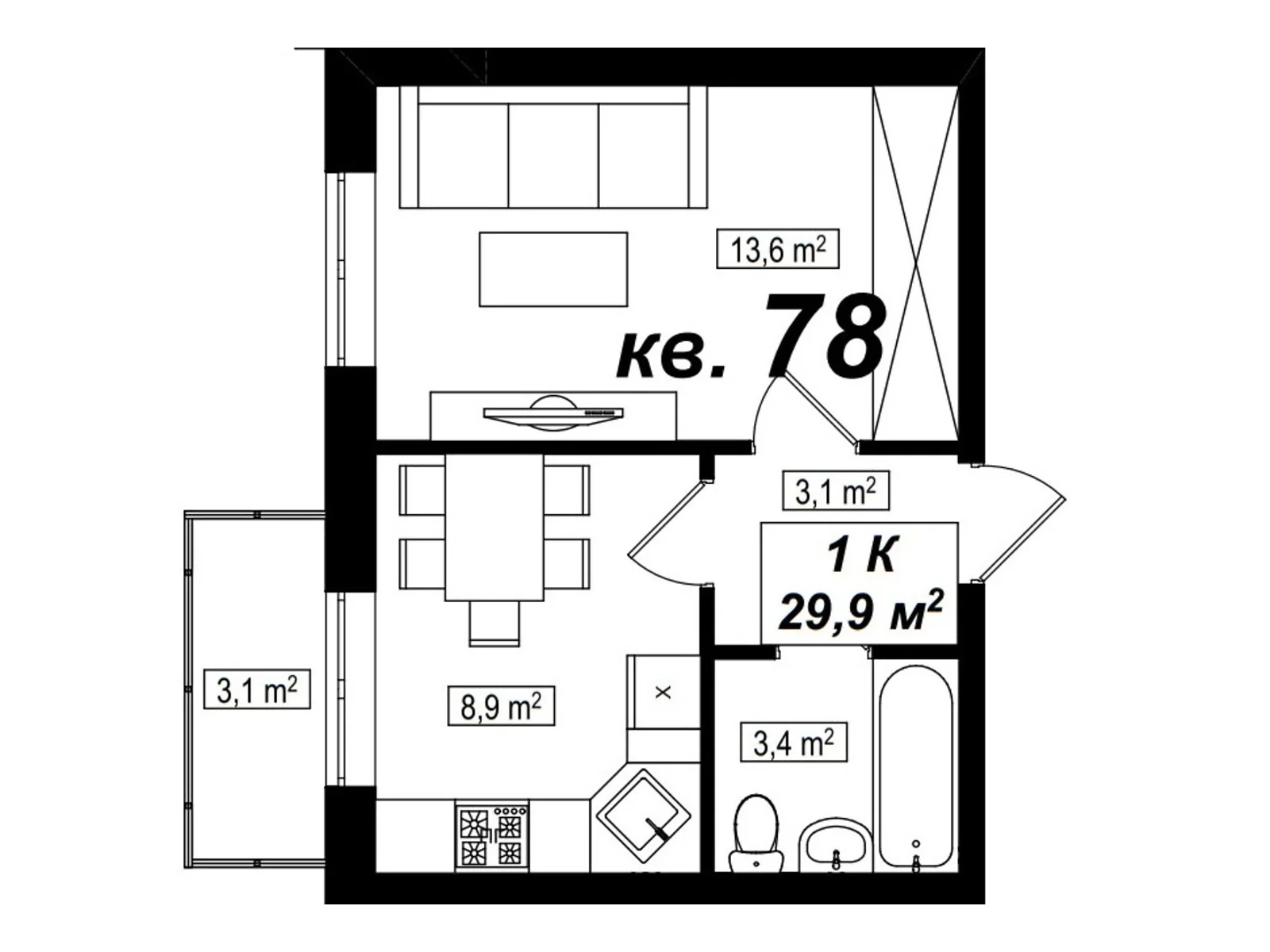 Продается 1-комнатная квартира 29.9 кв. м в Белогородке, ул. Счастливая