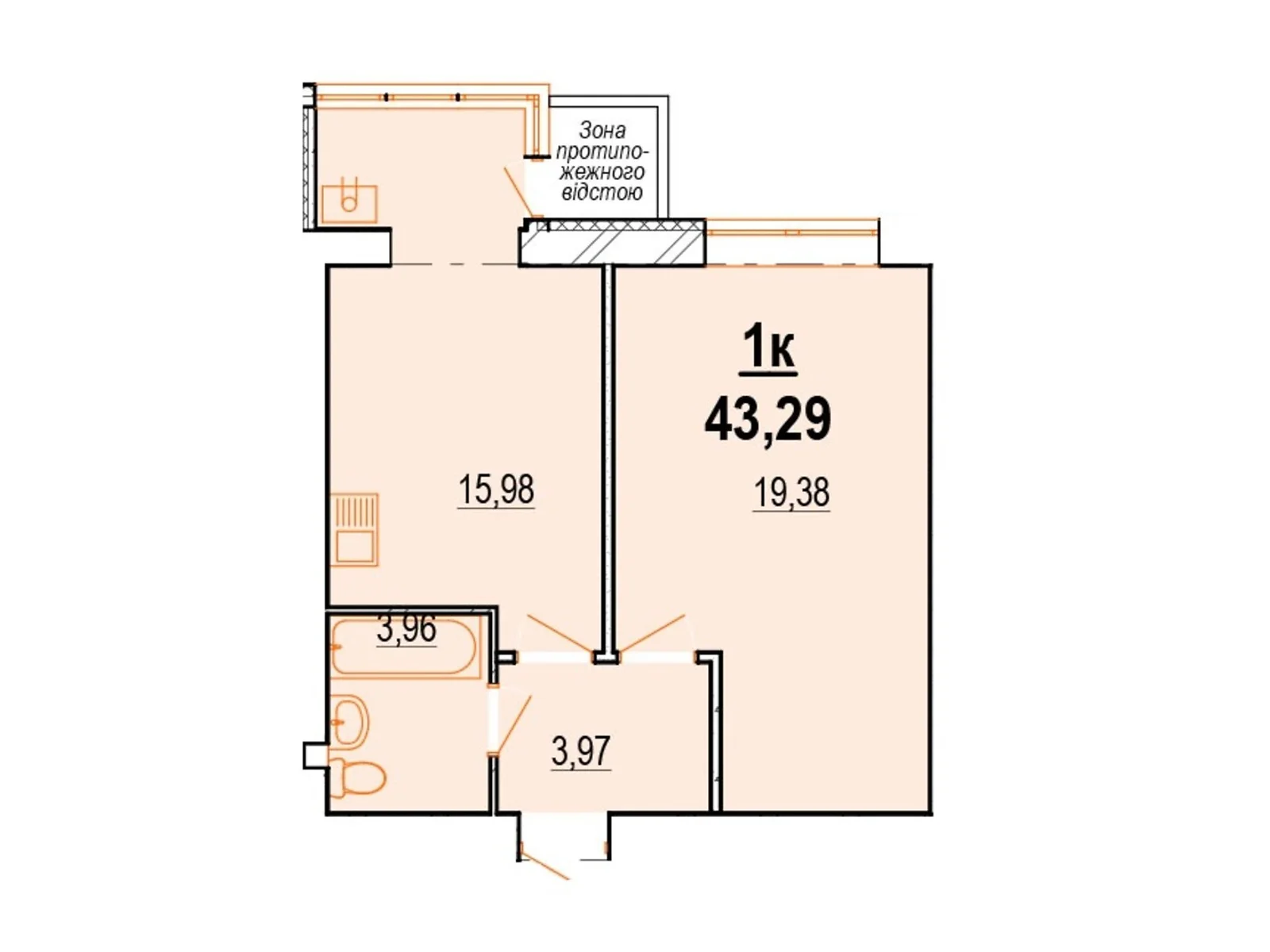 Продается 1-комнатная квартира 43.29 кв. м в Виннице, ул. Костя Широцкого - фото 1