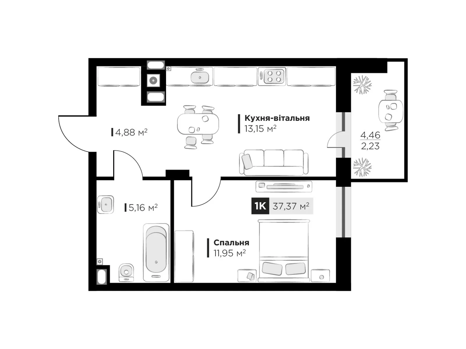 Продается 1-комнатная квартира 37.37 кв. м в Львове, цена: 52269 $ - фото 1