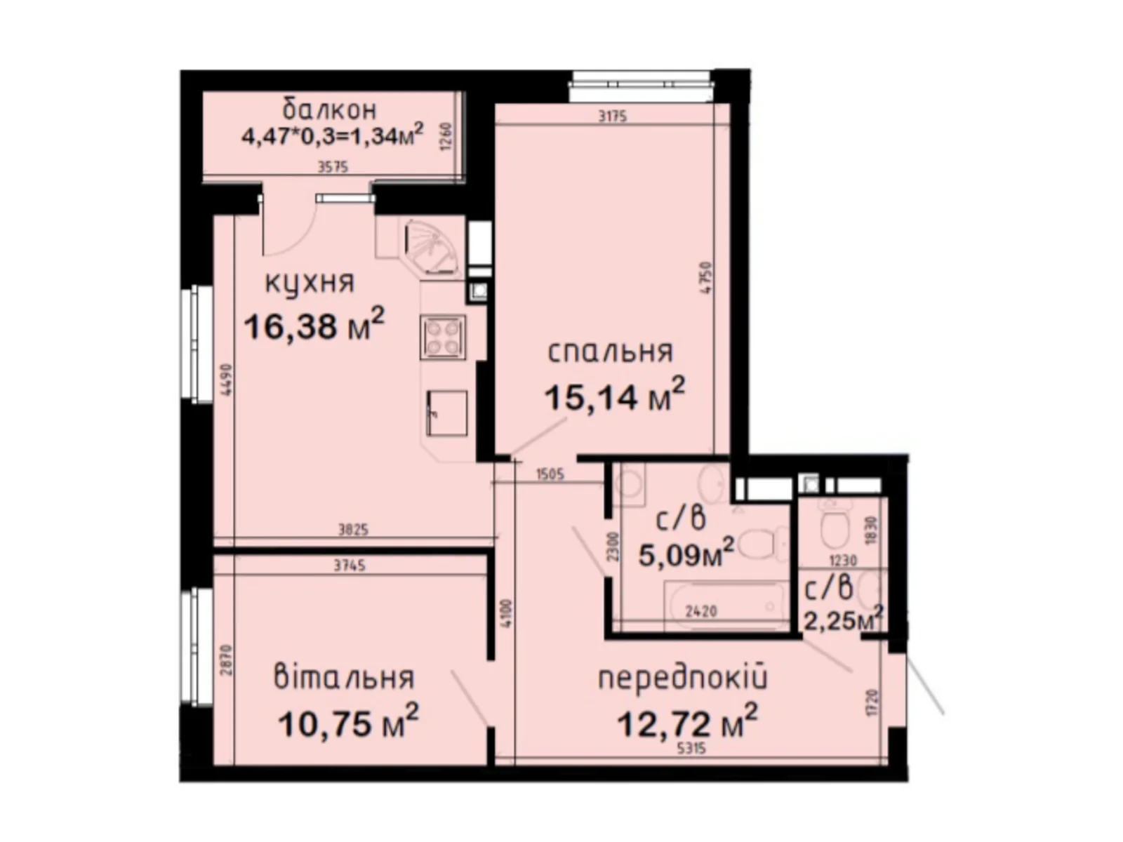 Продається 2-кімнатна квартира 63.67 кв. м у Києві, просп. Академіка Глушкова, 42