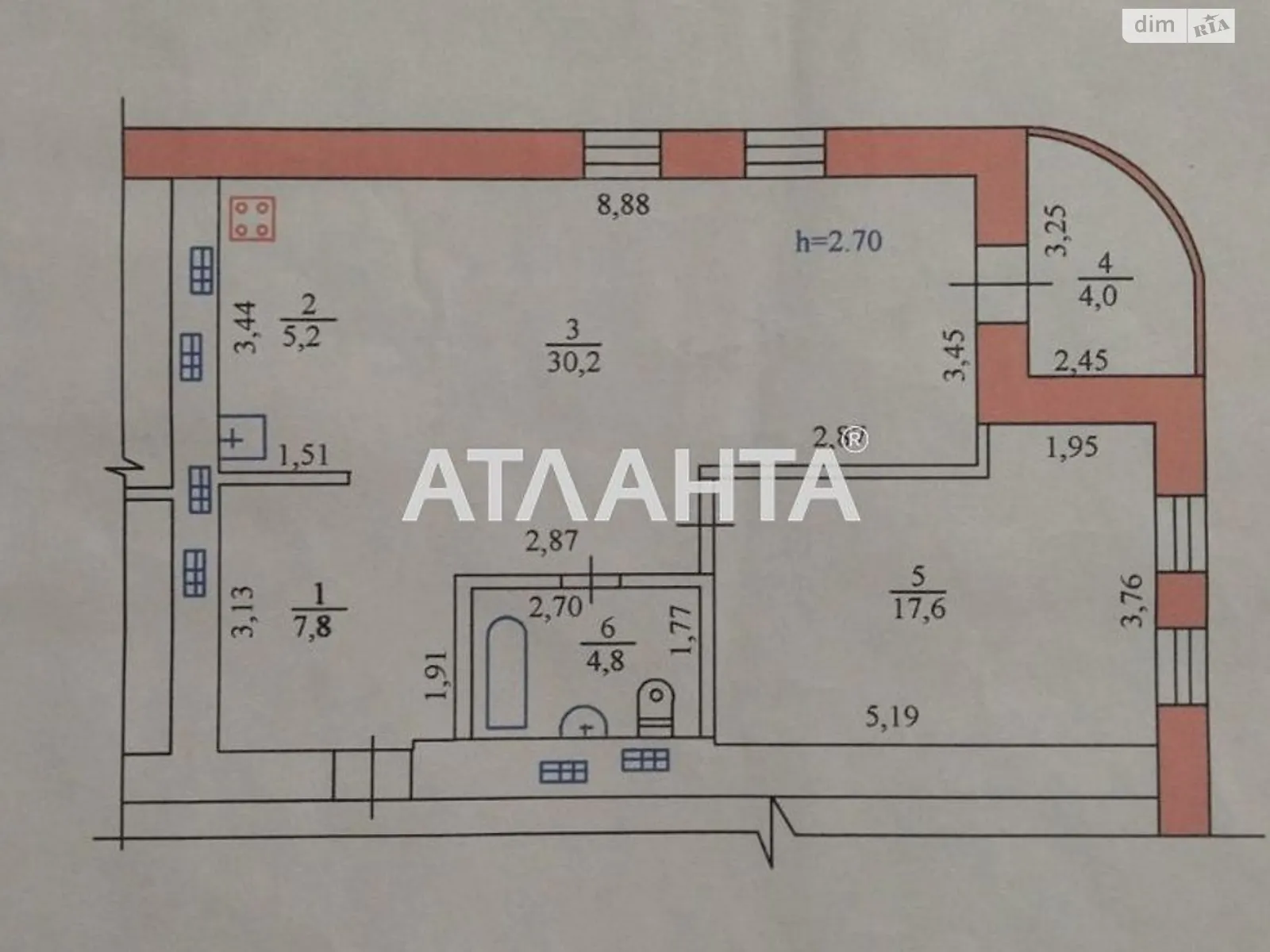 Продається 2-кімнатна квартира 69.6 кв. м у Южному, цена: 50000 $