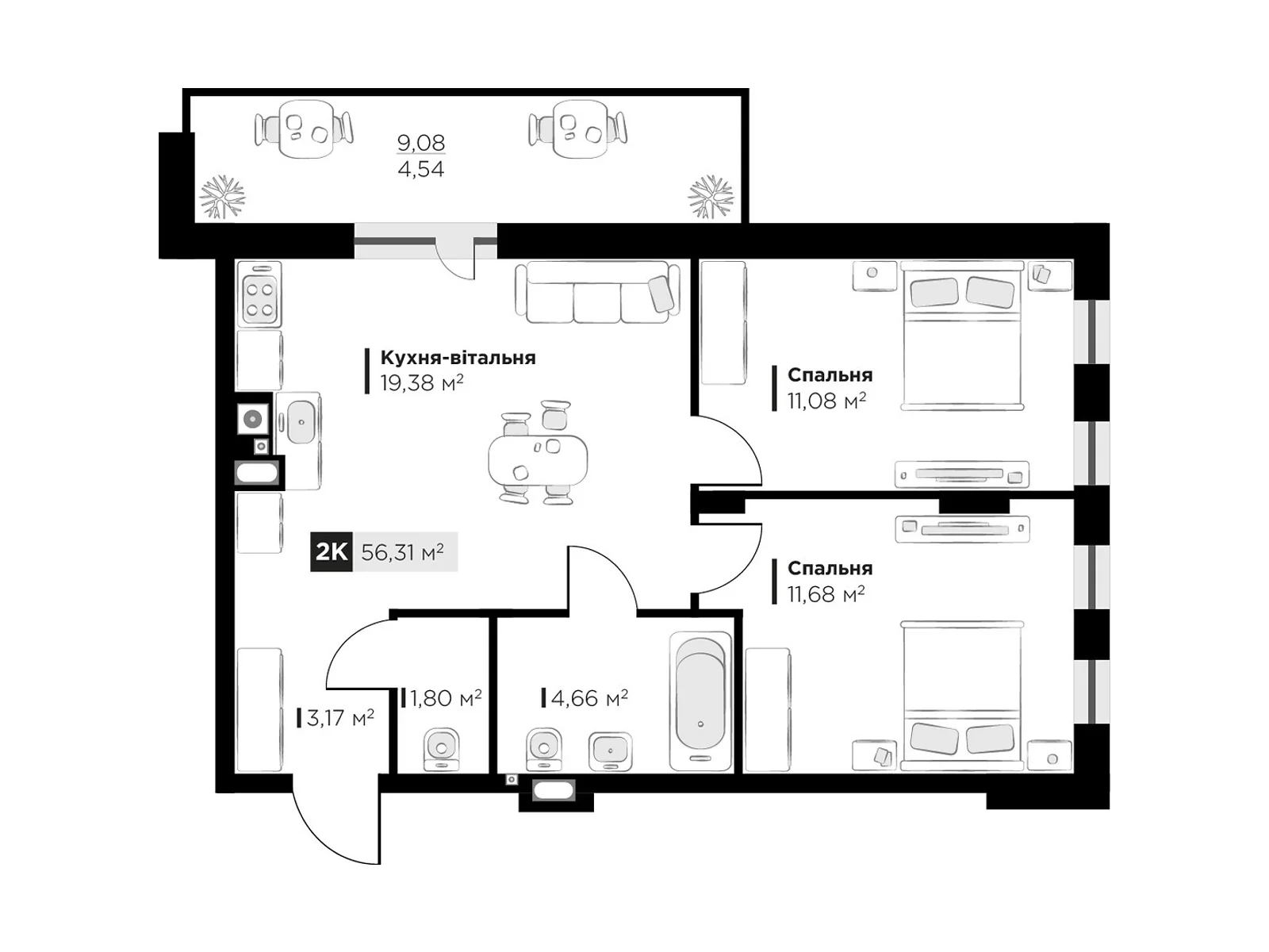 Продается 2-комнатная квартира 56.31 кв. м в Львове, цена: 80638 $