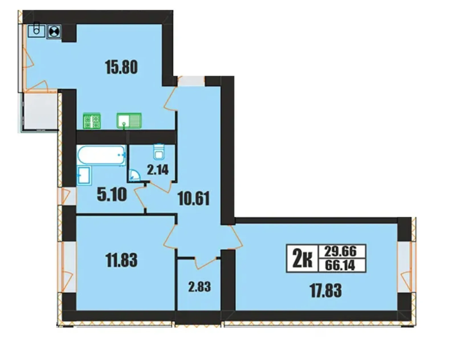 Продается 2-комнатная квартира 66 кв. м в Хмельницком, ул. Панаса Мирного, 21/2 - фото 1