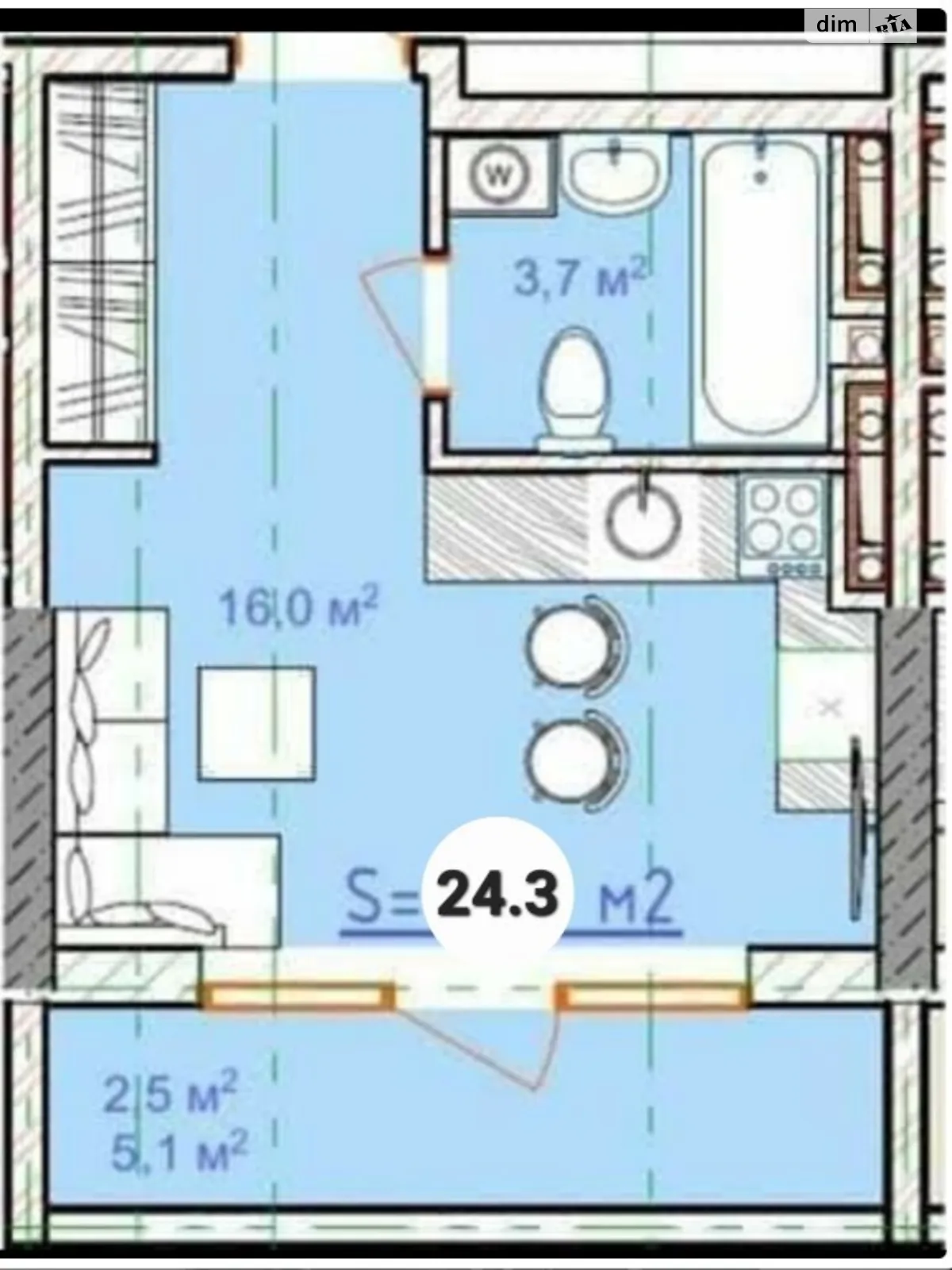 Продается 1-комнатная квартира 24.3 кв. м в Лиманке, ул. Спортивная - фото 1