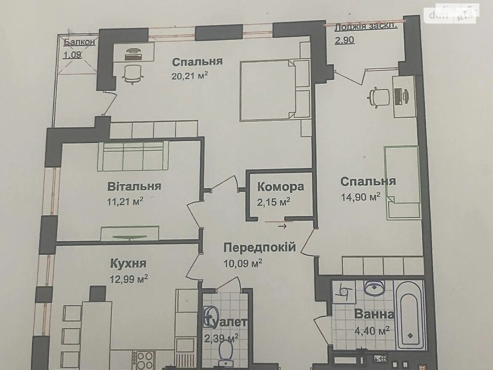 3-кімнатна квартира 82 кв. м у Тернополі, пров. Тарнавського Мирона Генерала