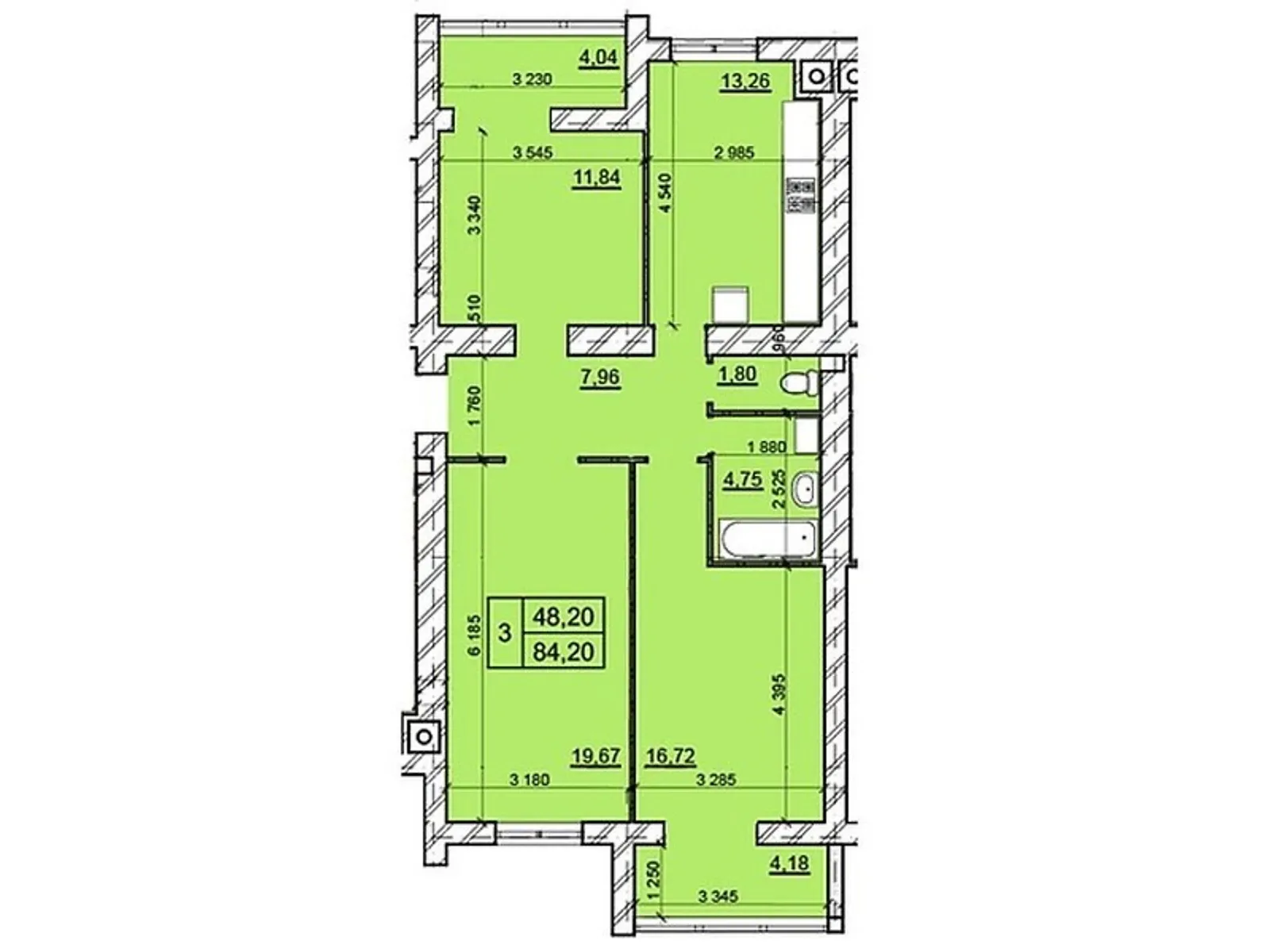 Продается 3-комнатная квартира 84.2 кв. м в Хмельницком, ул. Романа Шухевича(Курчатова) - фото 1