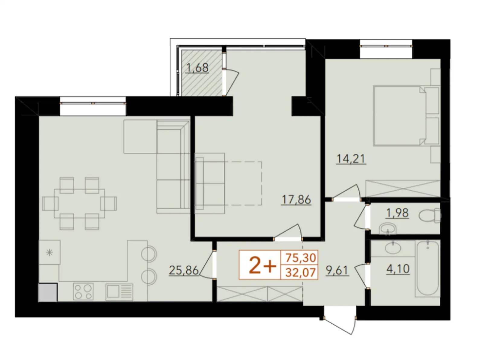 Продается 2-комнатная квартира 75.3 кв. м в Хмельницком, ул. Тернопольская, 13/6А - фото 1