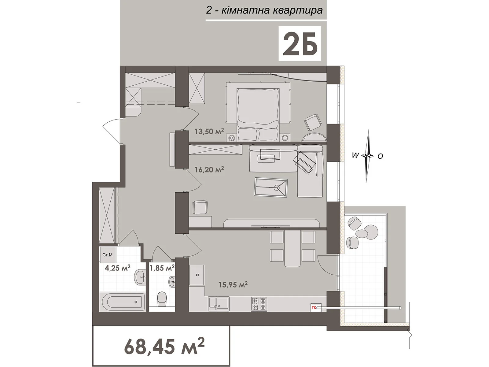 Продается 2-комнатная квартира 70.4 кв. м в Виннице