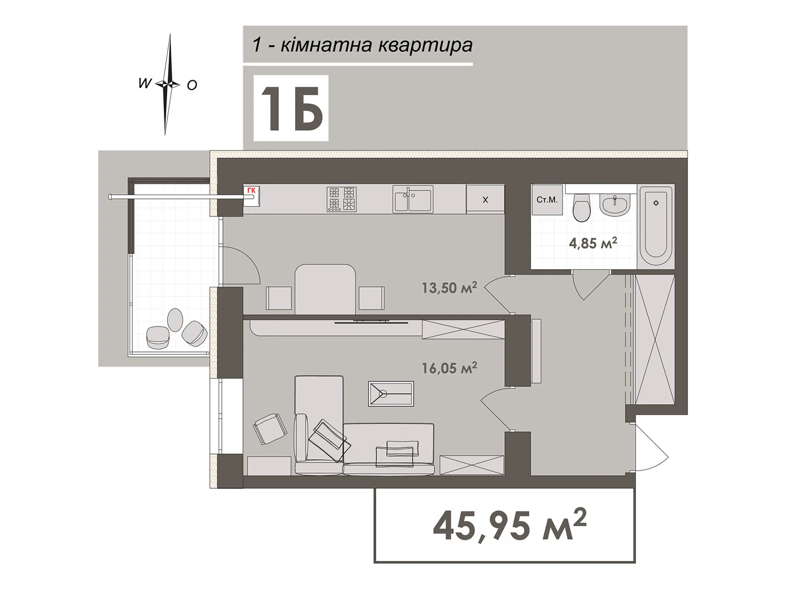 Продається 1-кімнатна квартира 46 кв. м у Вінниці, вул. Стрілецька, 23