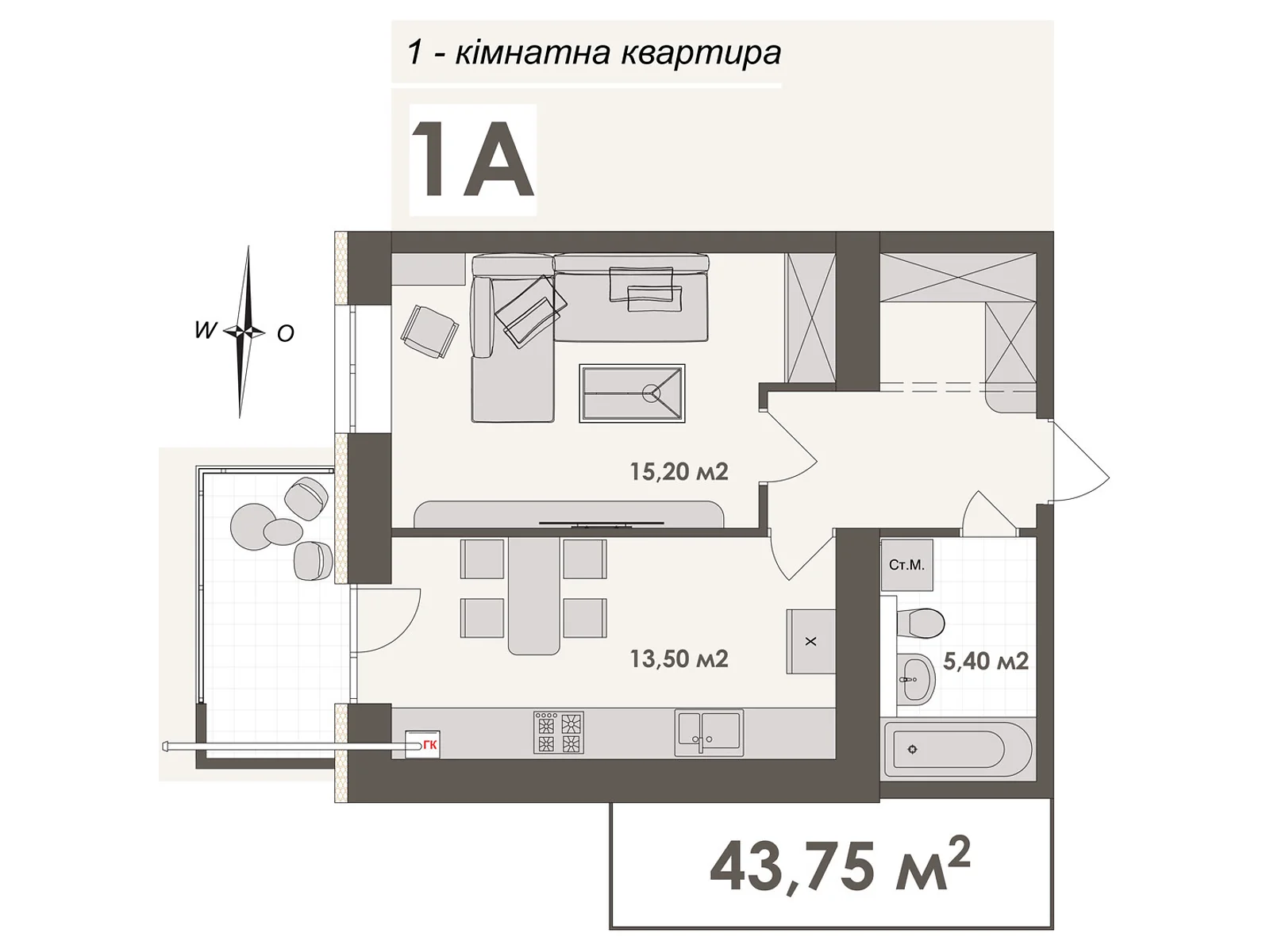 Продается 1-комнатная квартира 43.75 кв. м в Виннице, ул. Стрелецкая, 23 - фото 1