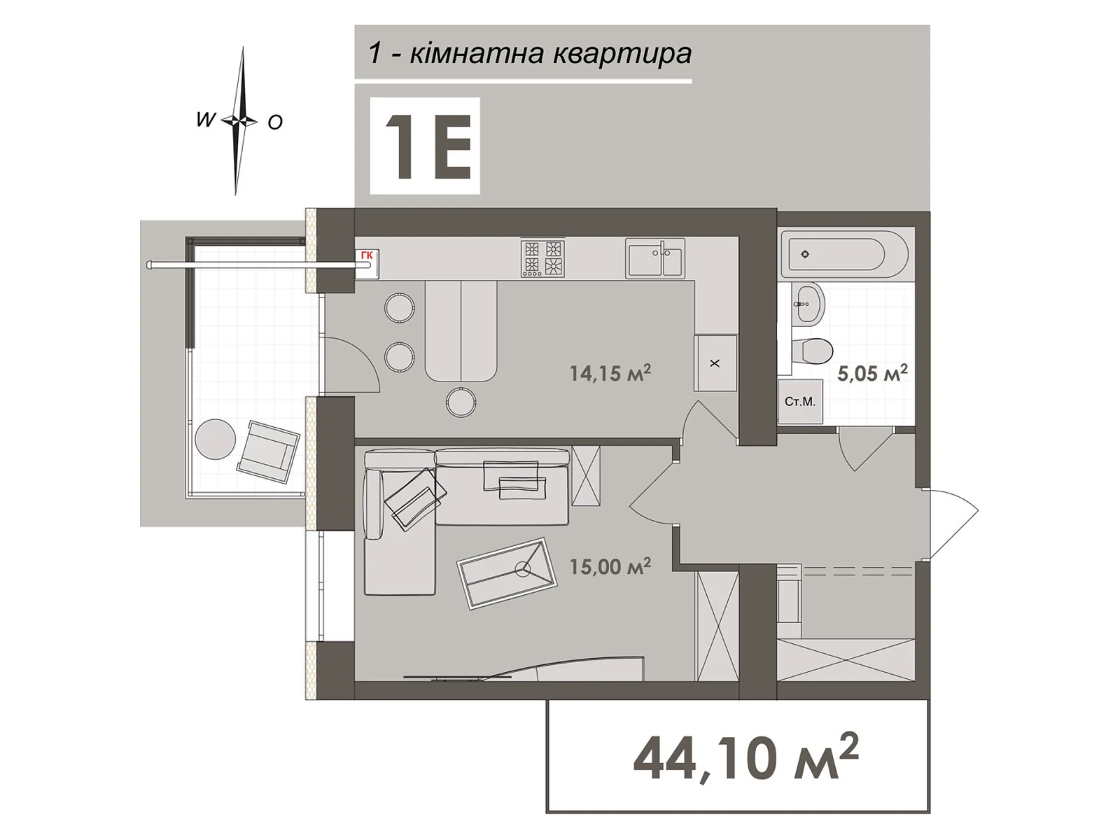 Продається 1-кімнатна квартира 44.9 кв. м у Вінниці, вул. Стрілецька, 23 - фото 1